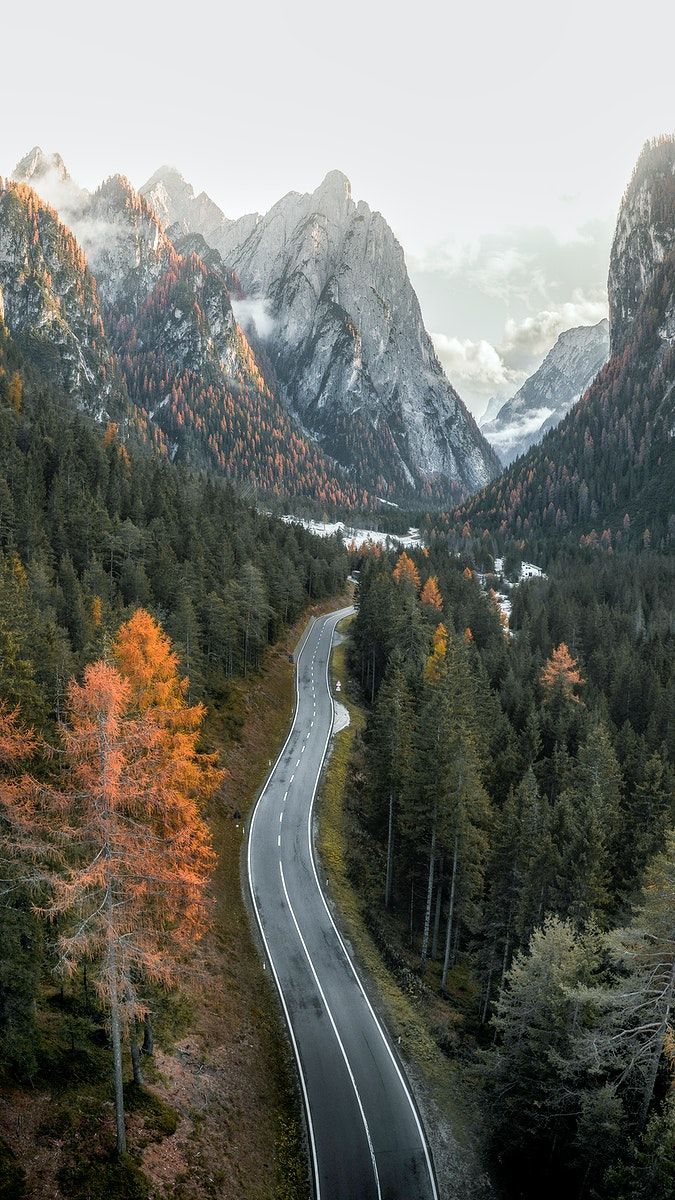 Road in Dolomites valley mobile background. Royalty free. High Resolution image