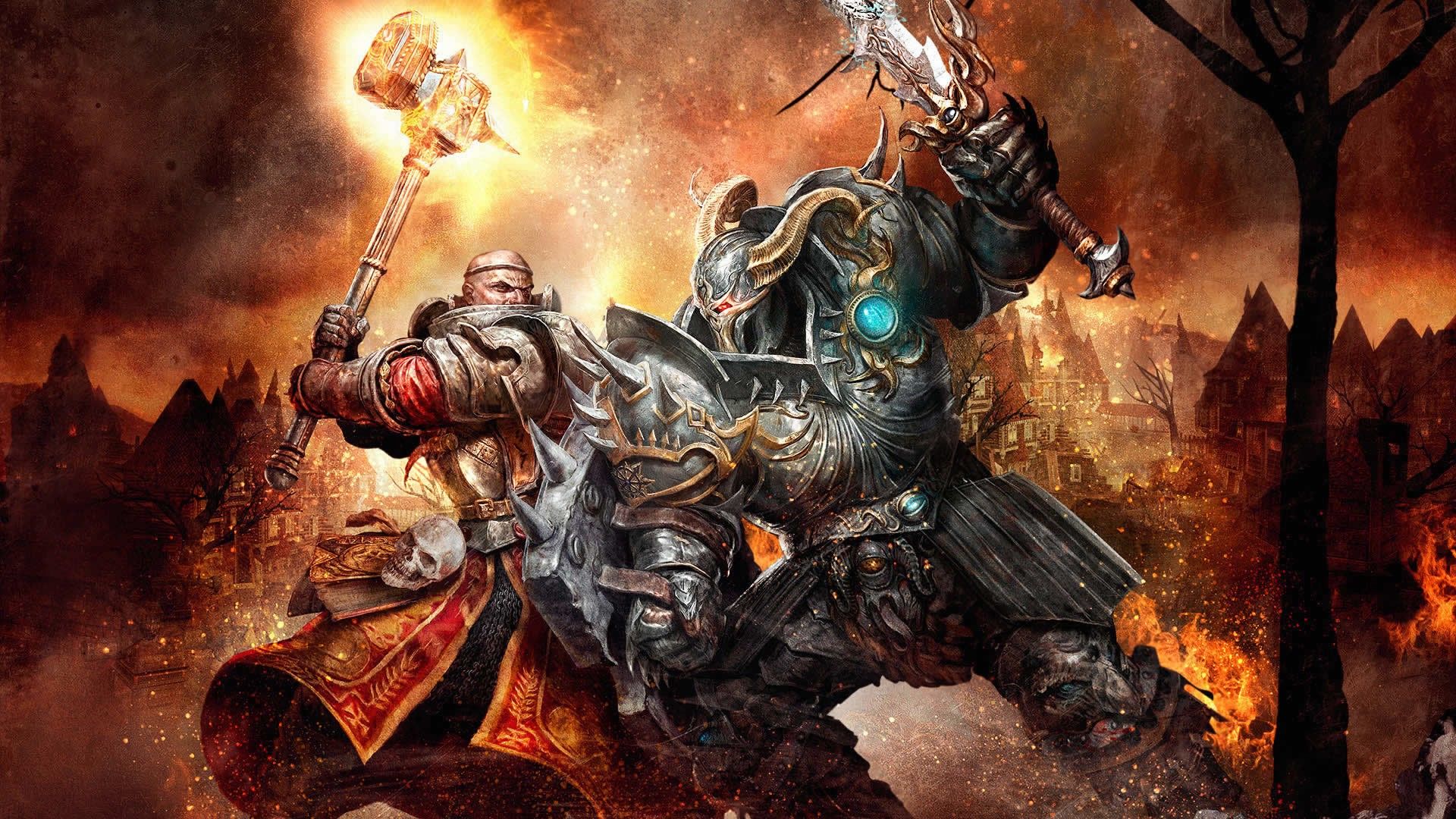 dark Fantasy, Fantasy Weapons, Hammer, Sword, Shields, Fire, Fighting, Video Games, Warhammer Online Wallpaper HD / Desktop and Mobile Background