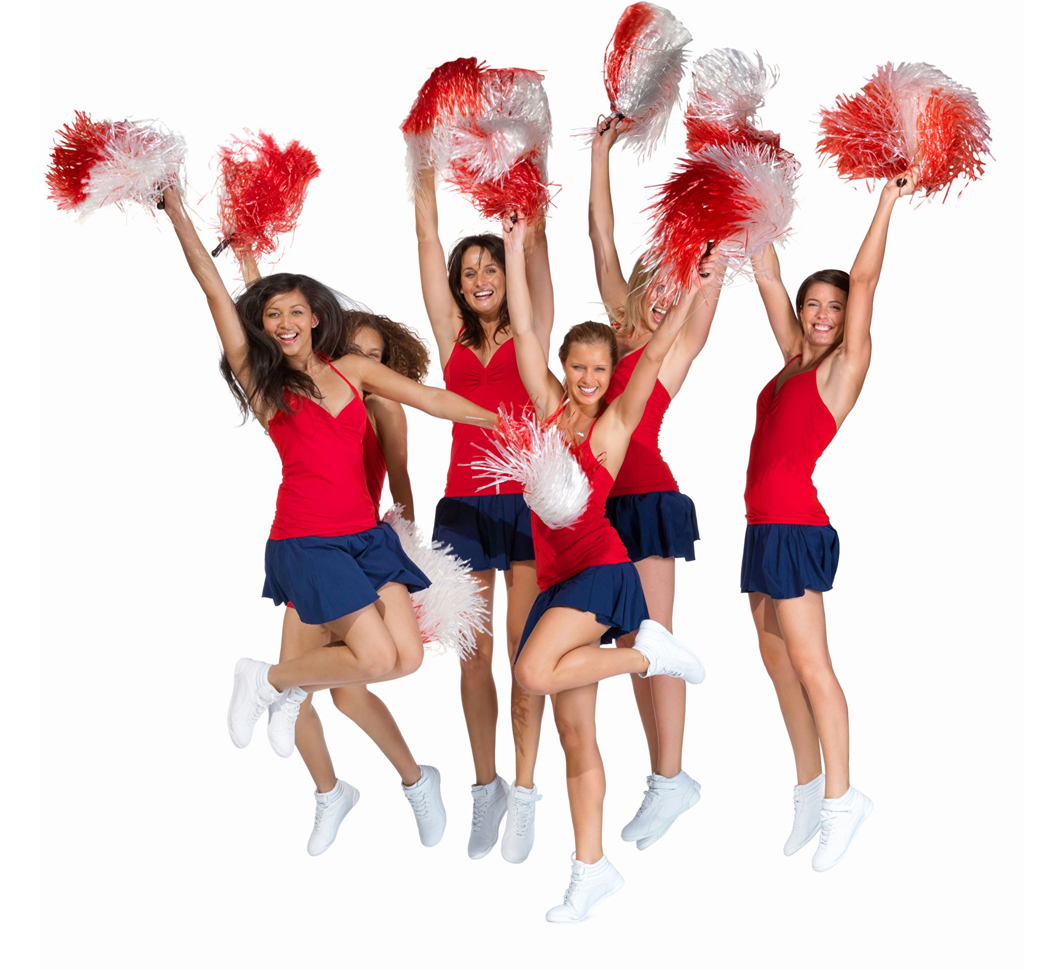 Photos Skirt Cheerleader Girls Jump White background 2106x1920