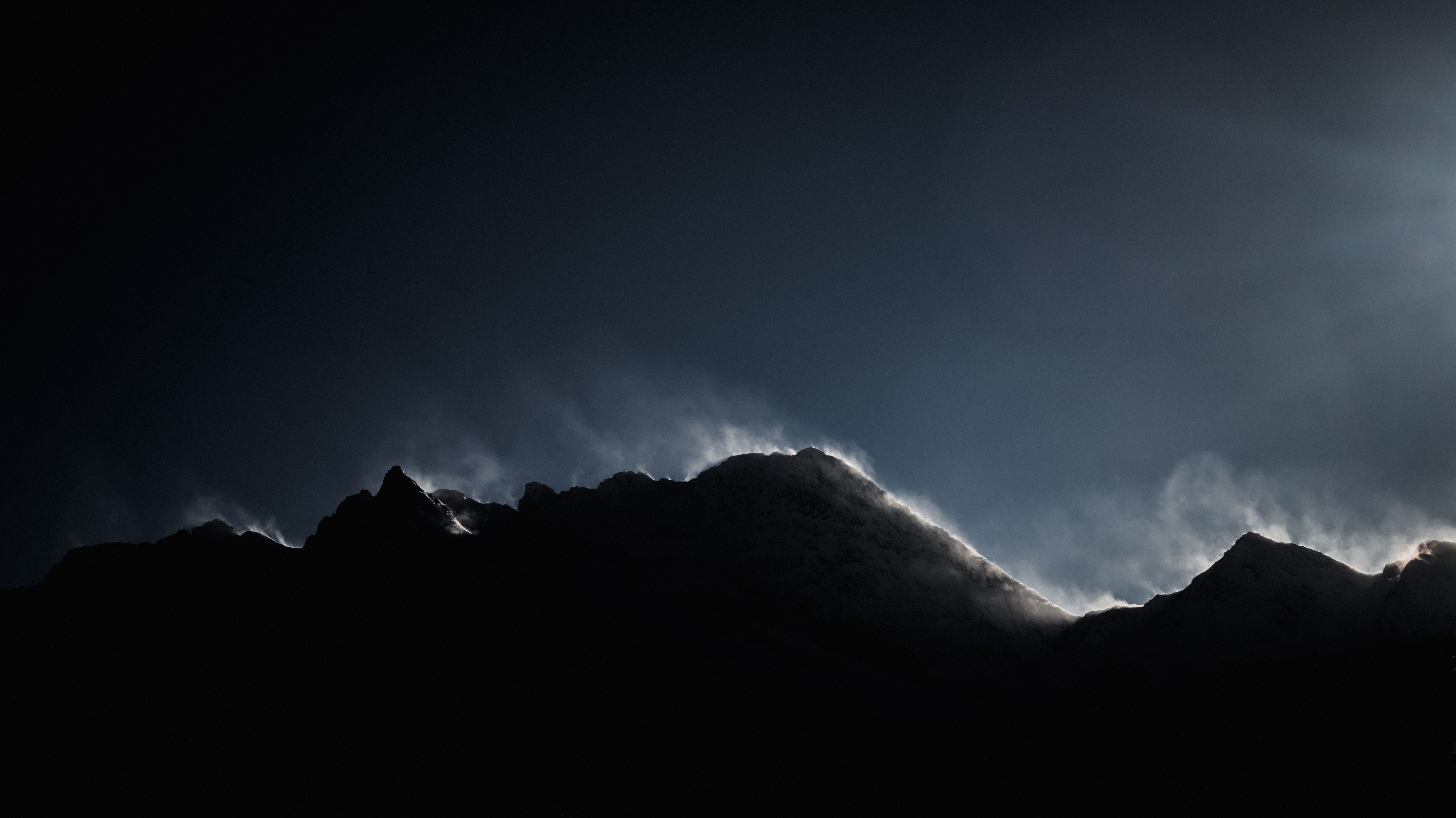 Download 5120x2880 wallpaper dark, mountains, peak, fog, 5k image, background, 21133