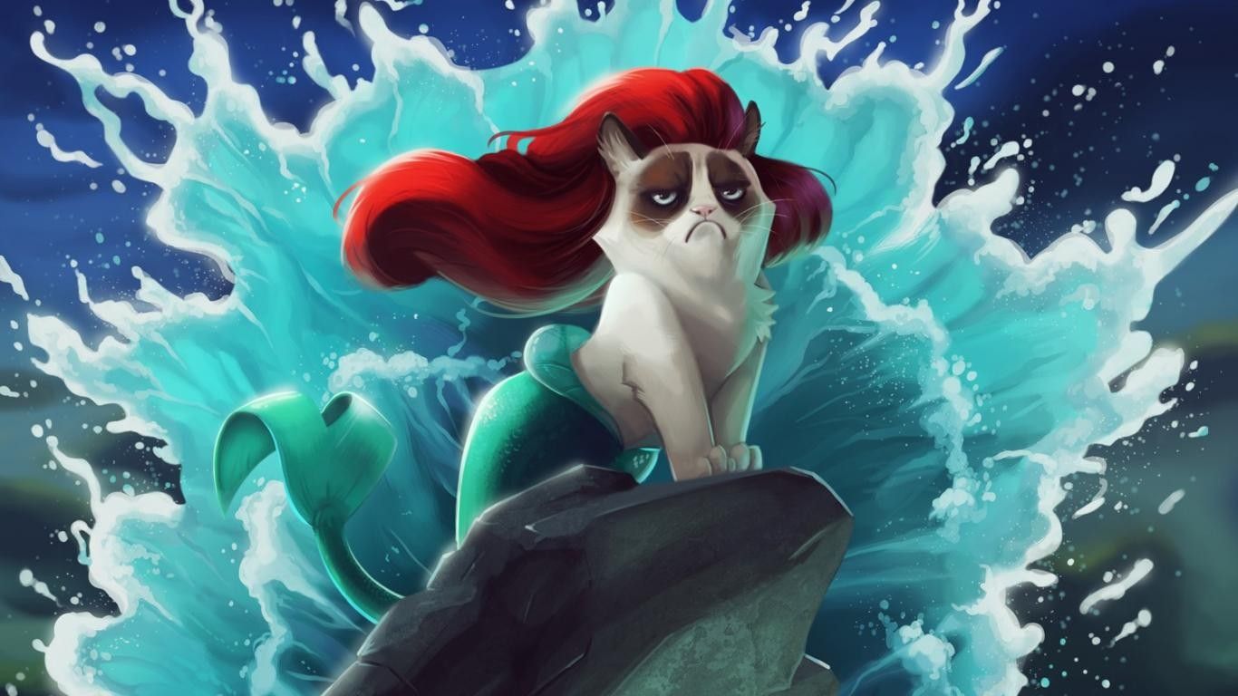 #Grumpy Cat, #cat, #Disney, #humor, #The Little Mermaid, wallpaper. Mocah HD Wallpaper