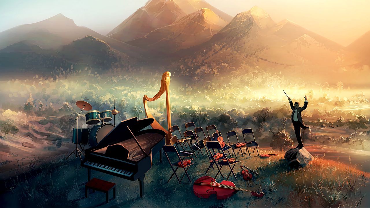 Wallpaper conductor, orchestra, violins, cello, piano, musical instruments hd, picture, image