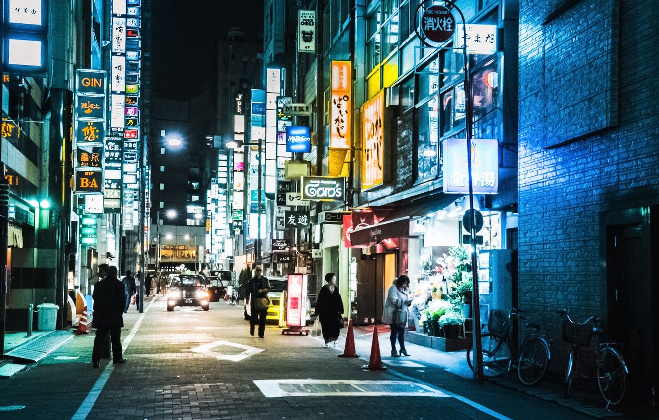 Photo Wallpaper Tokyo, Japan, Street, People, Neon