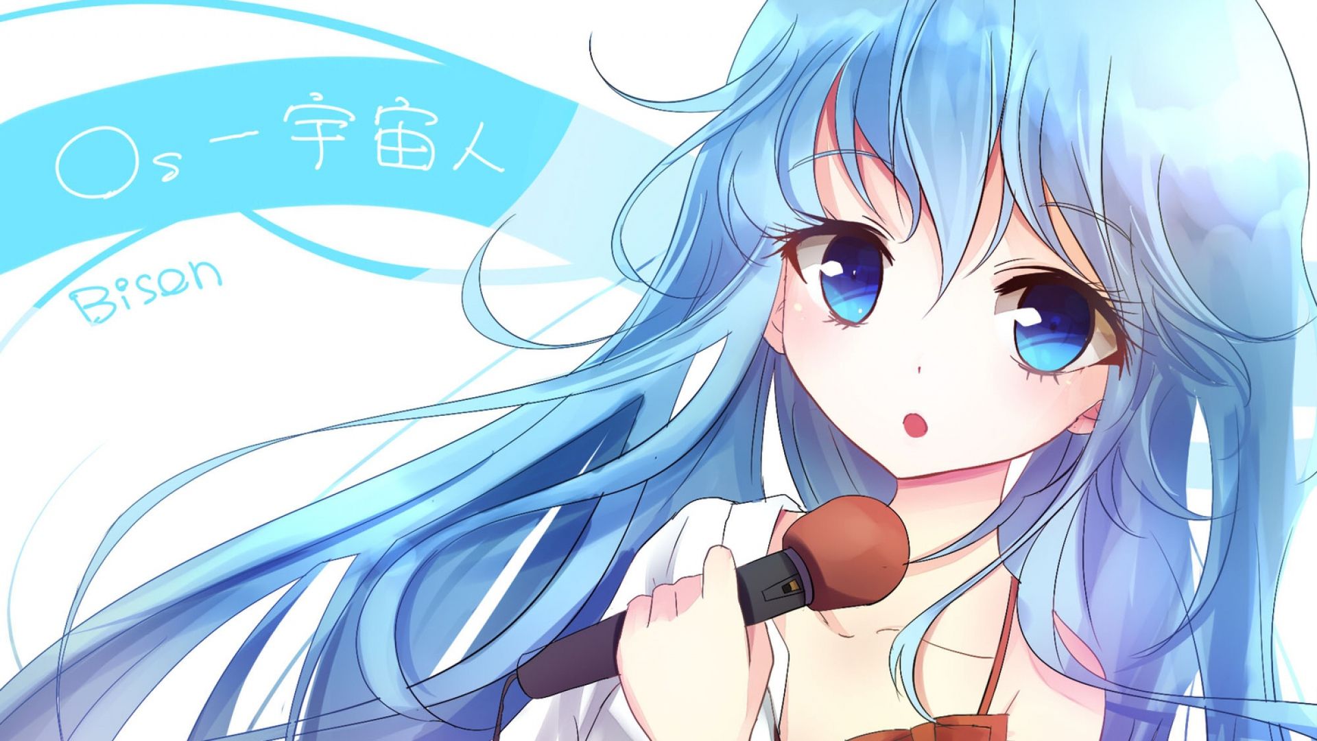 Download Wallpaper 1920x1080 denpa onna to seishun otoko, touwa erio, girl, blue hair, microphone Full HD 1080p HD Background