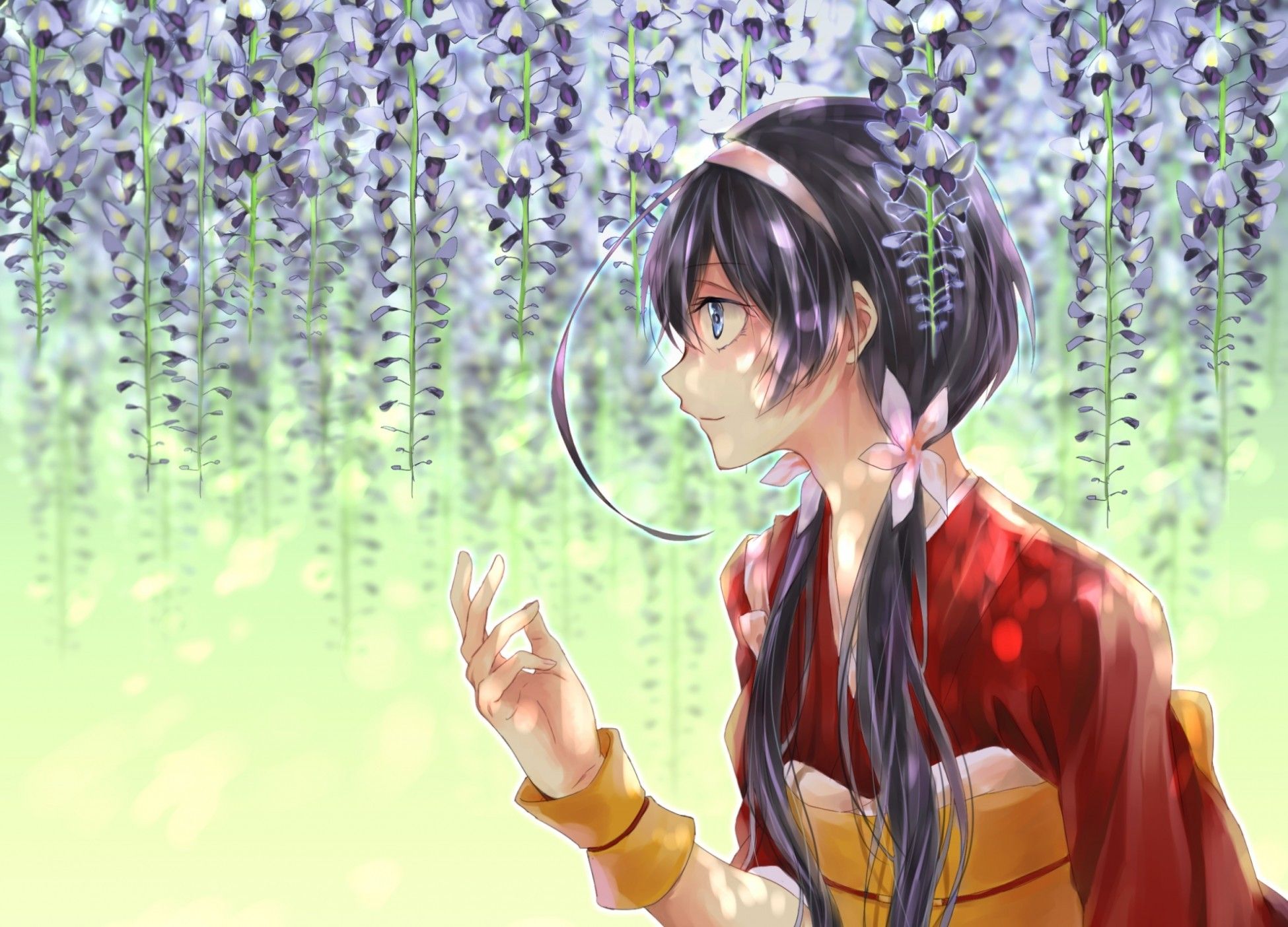 Download 1950x1404 Izumi Kyouka, Bungou Stray Dogs, Kimono, Flowers, Profile View Wallpaper