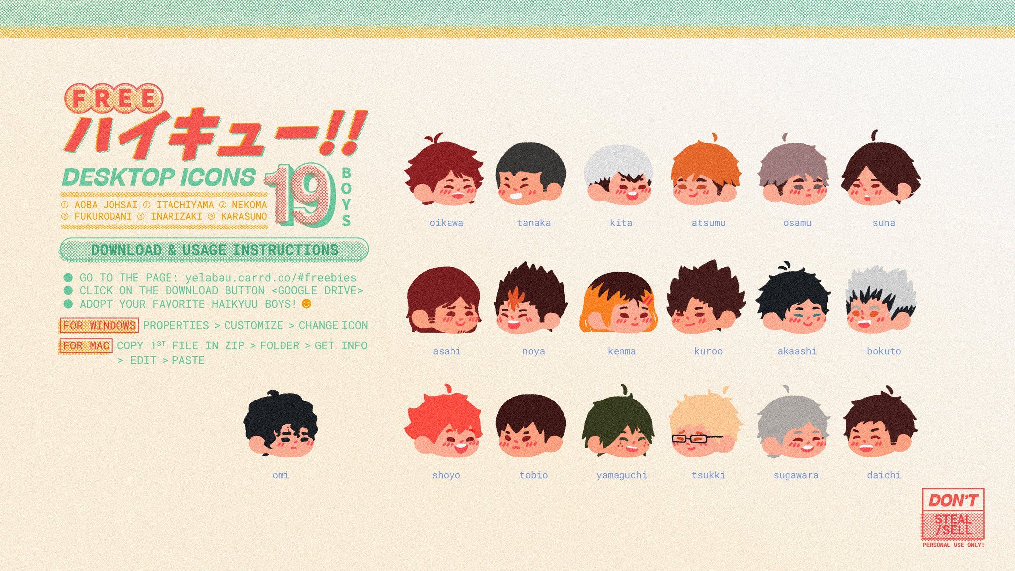 yellie ꒱ - [FREE] 彡 #haikyuu desktop icons!! thought some of you would want these boys on your desktops too! check the photo below for instructions c: download