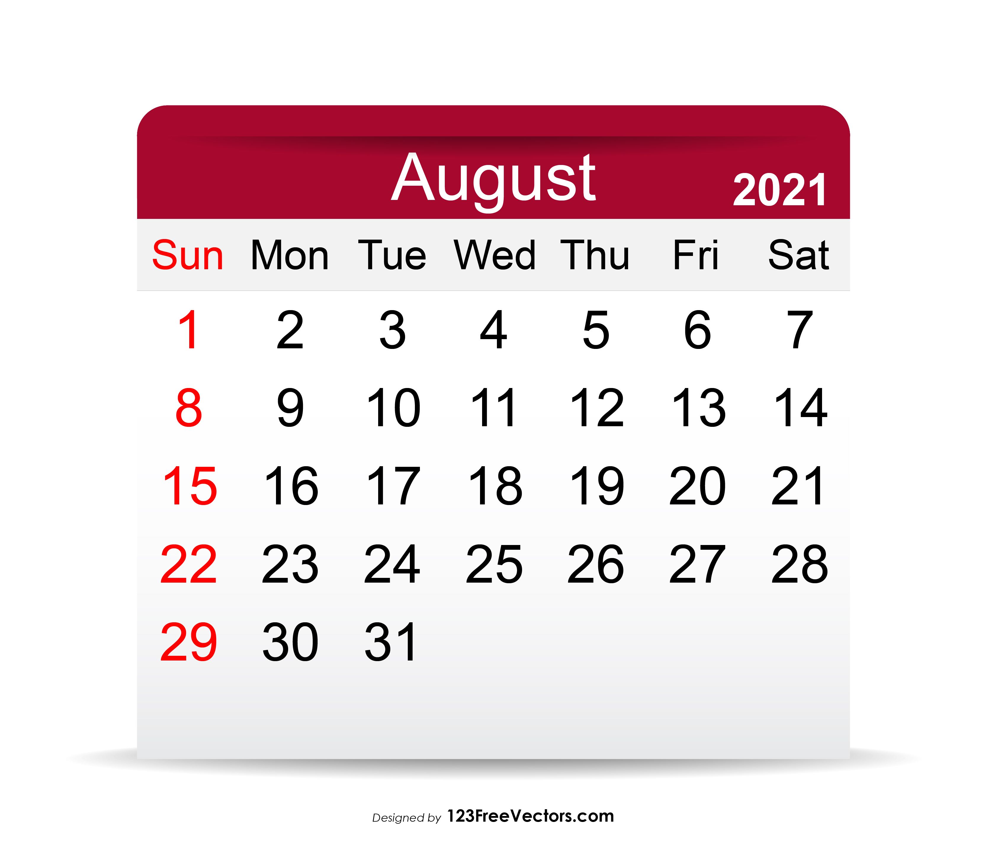 Free August 2021 Calendar