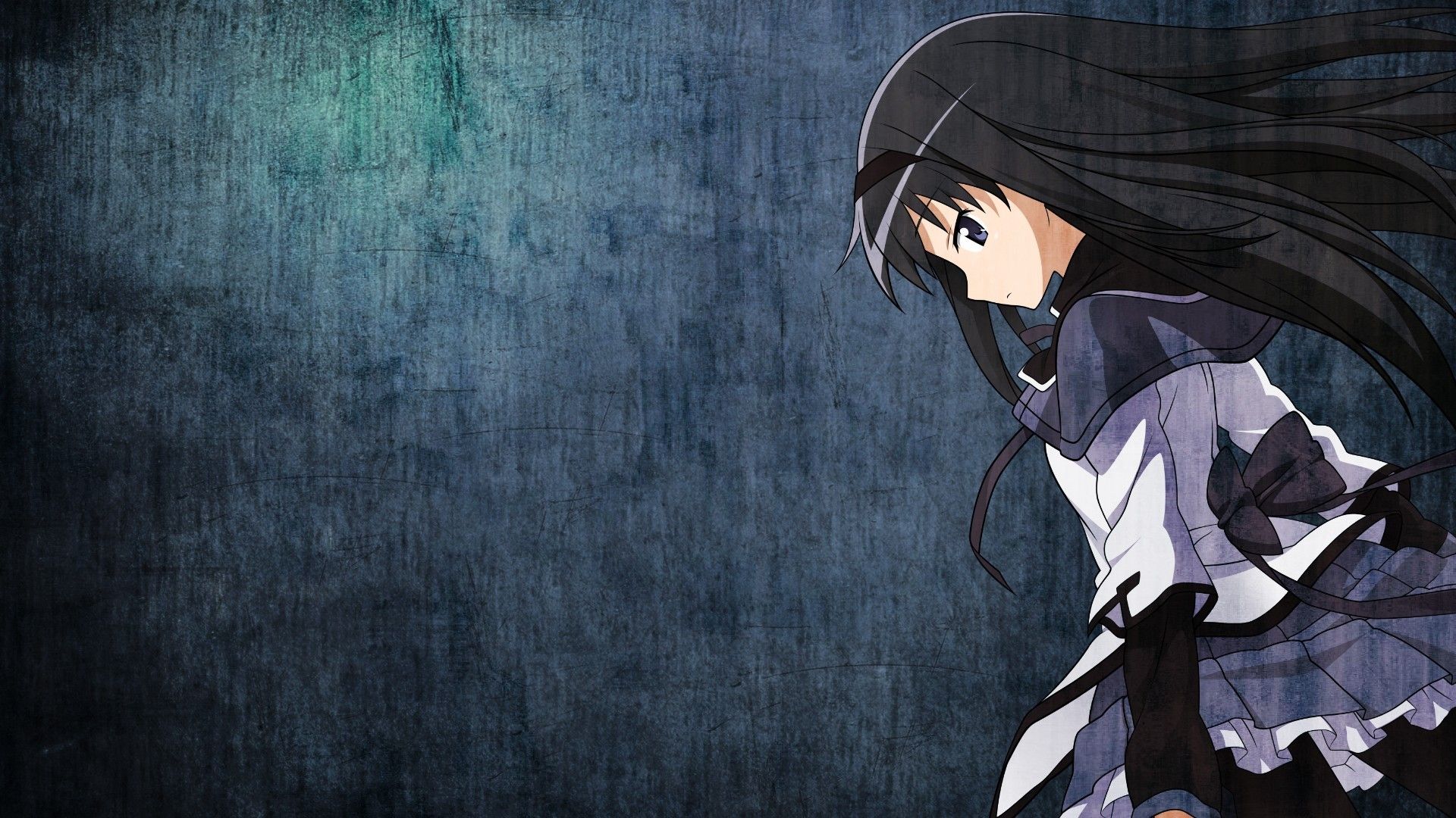 Wallpaper, anime girls, Mahou Shoujo Madoka Magica, Akemi Homura, blue, black hair, darkness, screenshot, computer wallpaper 1920x1080