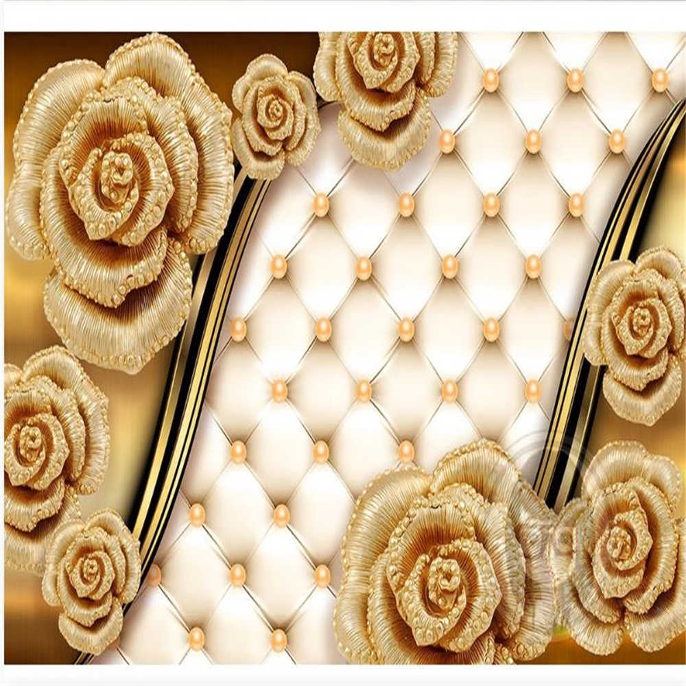 3D wallpaper luxury golden rose flower soft package jewelry wallpaper TV background wall paper. Wallpaper