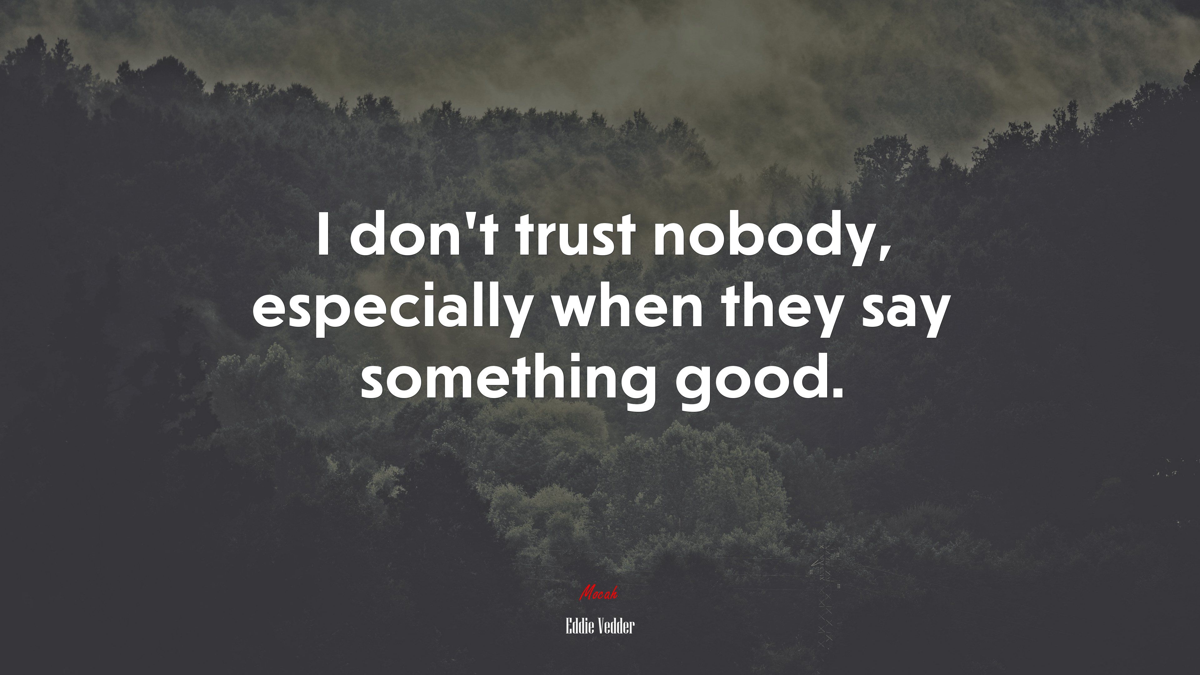 I don't trust nobody, especially when they say something good. Eddie Vedder quote, 4k wallpaper. Mocah HD Wallpaper