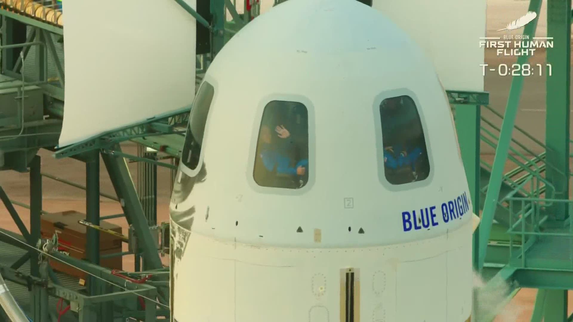Jeff Bezos, Blue Origin flight crew board New Shepard rocket