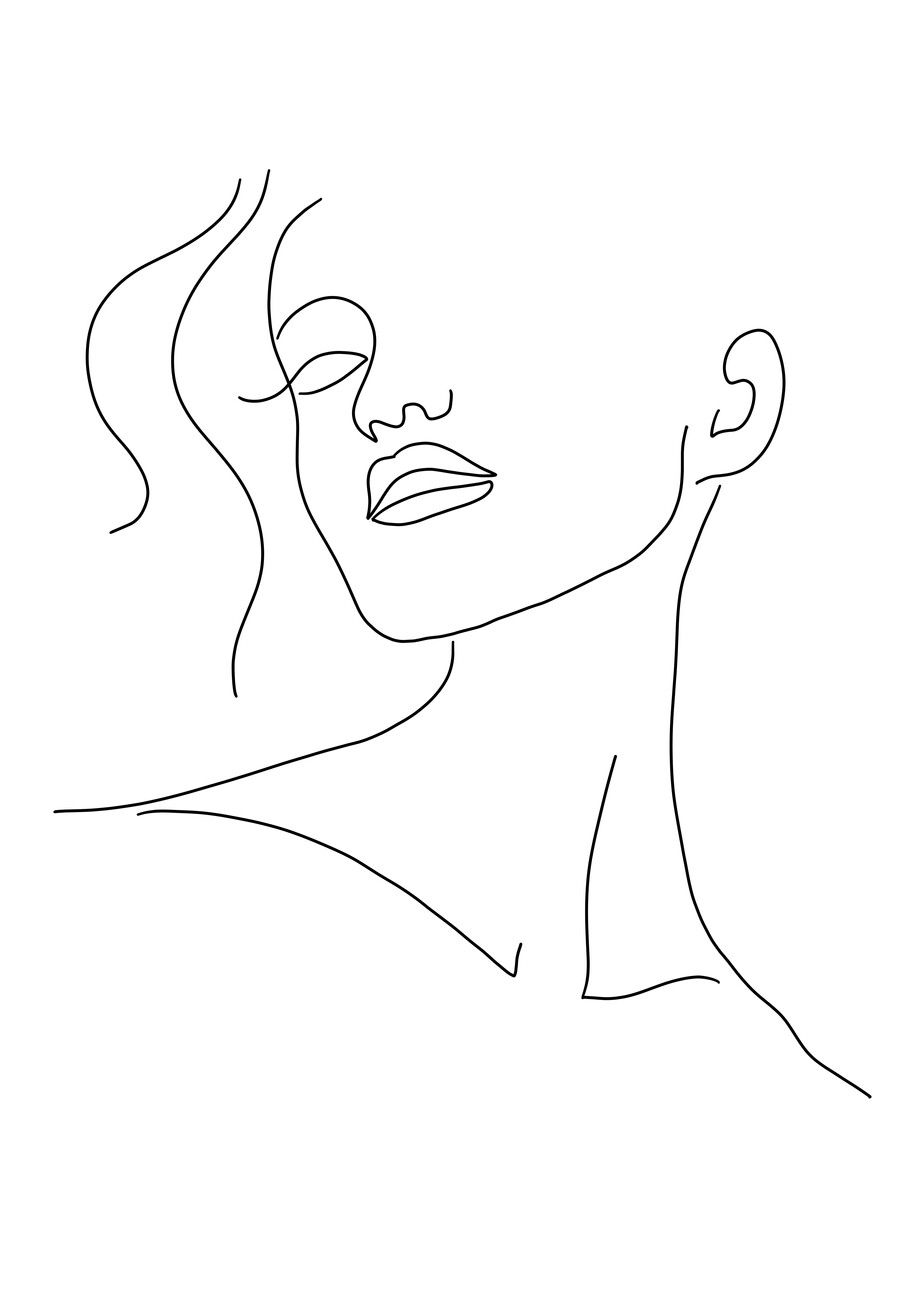 Artistic illustration. Minimal woman face line art