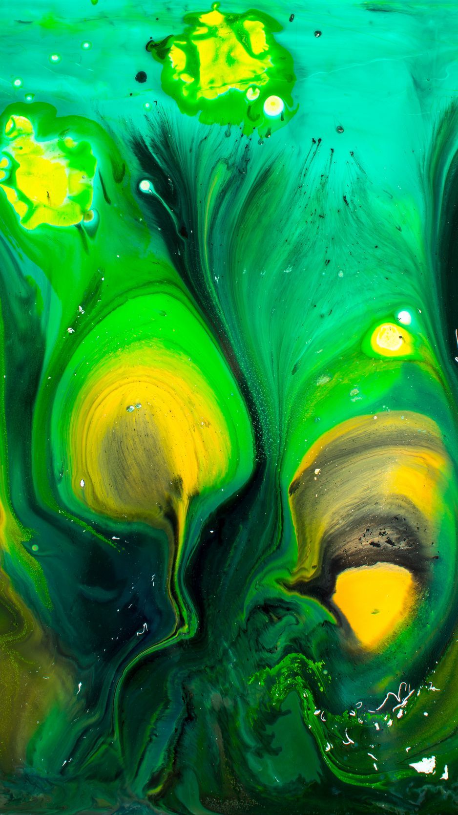 Download Wallpaper 938x1668 Paint, Drips, Green, Yellow Iphone 8 7 6s 6 For Parallax HD Background