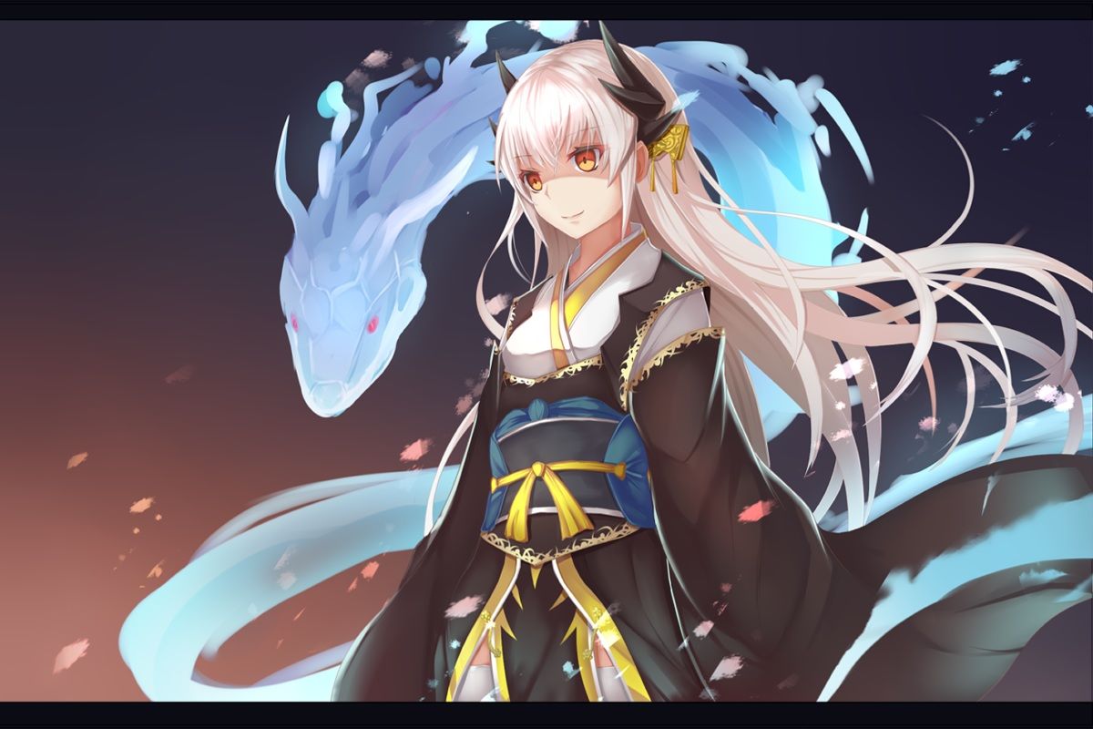 Blonde Hair Fate Grand Order Fate (series) Japanese Clothes Kimono Kiyohime (fate Grand Order) Orange Eyes Thighhighs Wakame Mi. Konachan.com.com Anime Wallpaper