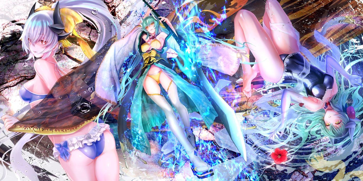 Bikini Fate Grand Order Fate (series) Horns Japanese Clothes Kiyohime (fate Grand Order) Long Hair Masukudo (hamamoto Hikaru) Ponytail Swimsuit Water. Konachan.com.com Anime Wallpaper