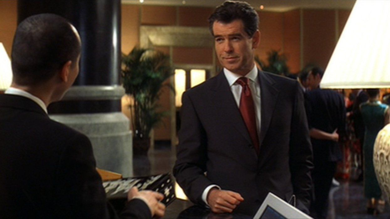 Brosnan's Navy Birdseye Suit in Hong Kong in Die Another Day