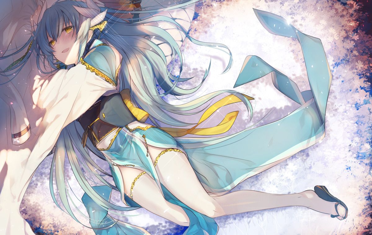 Blue Hair Blush Fate Grand Order Fate (series) Japanese Clothes Kazutake Hazano Kiyohime (fate Grand Order) Long Hair Thighhighs Yellow Eyes. Konachan.com.com Anime Wallpaper