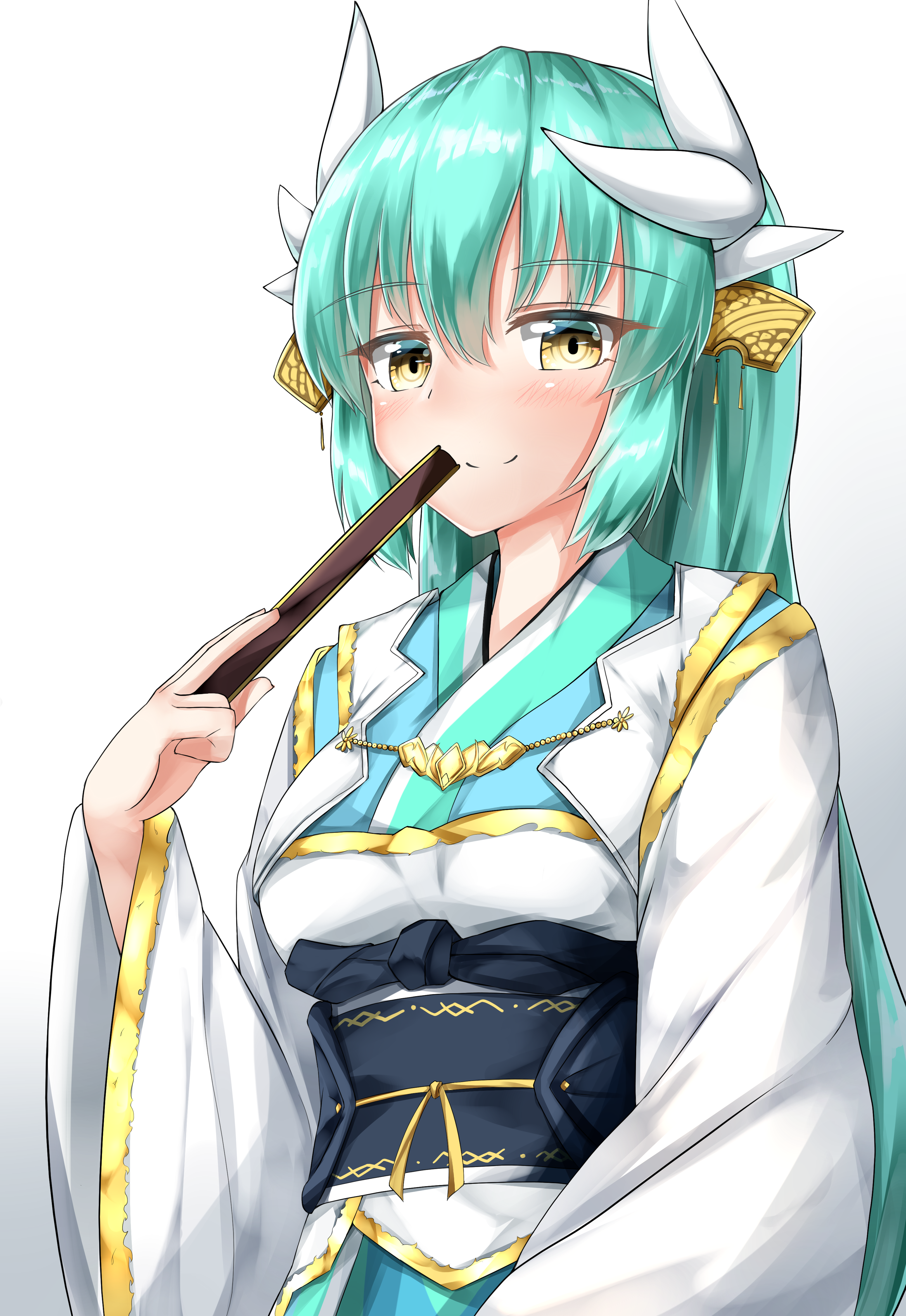 Wallpaper, anime girls, Fate Series, Fate Grand Order, Kiyohime Fate Grand Order, Moyoron, smiling, cyan hair 3100x4500