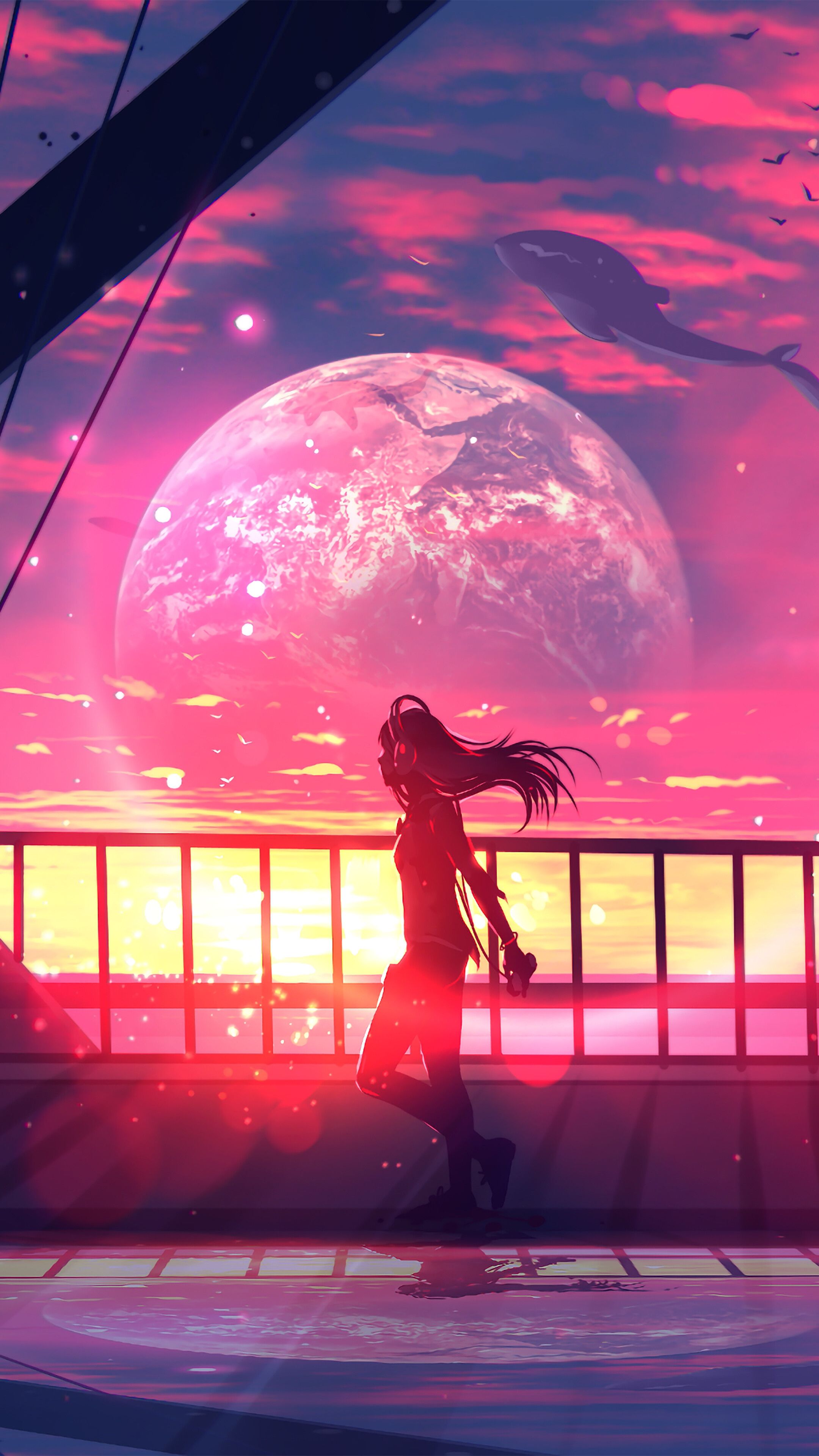 Anime, Girl, Silhouette, Sunset, Fantasy, 4K phone HD Wallpaper, Image, Background, Photo and Picture. Mocah HD Wallpaper