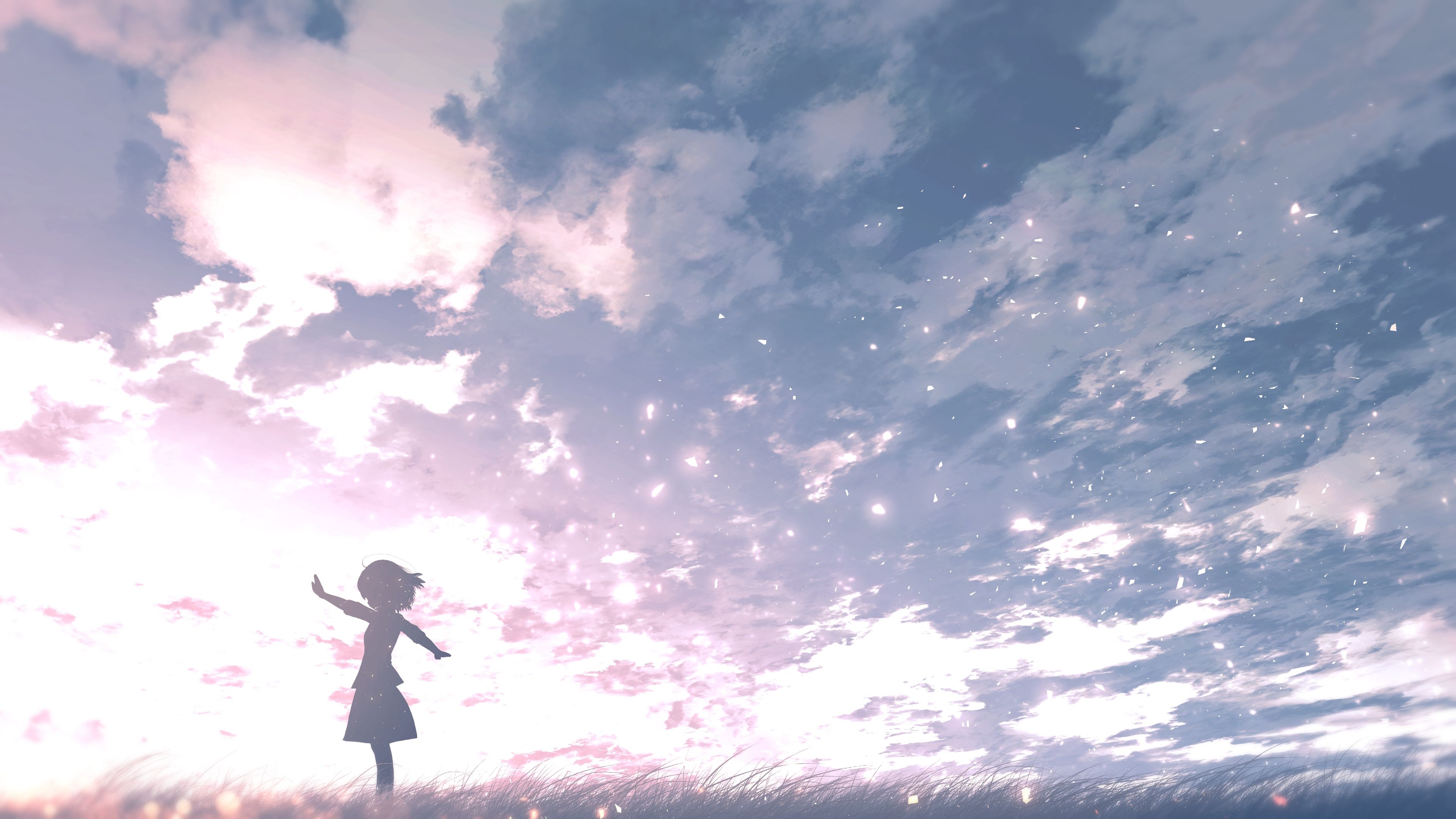 Download 3840x2160 Anime Girl, Silhouette, Anime Landscape, Clouds, Scenic, Loli Wallpaper for UHD TV