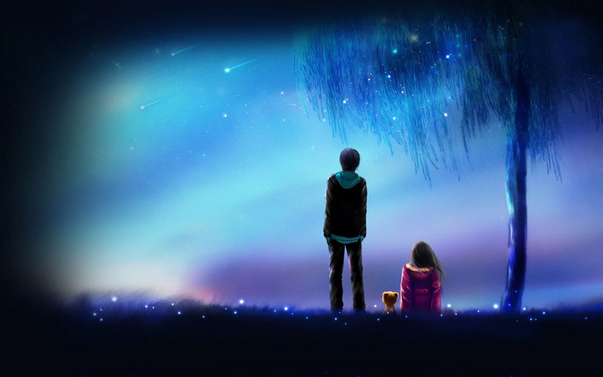 Мальчик и девочка под звездами