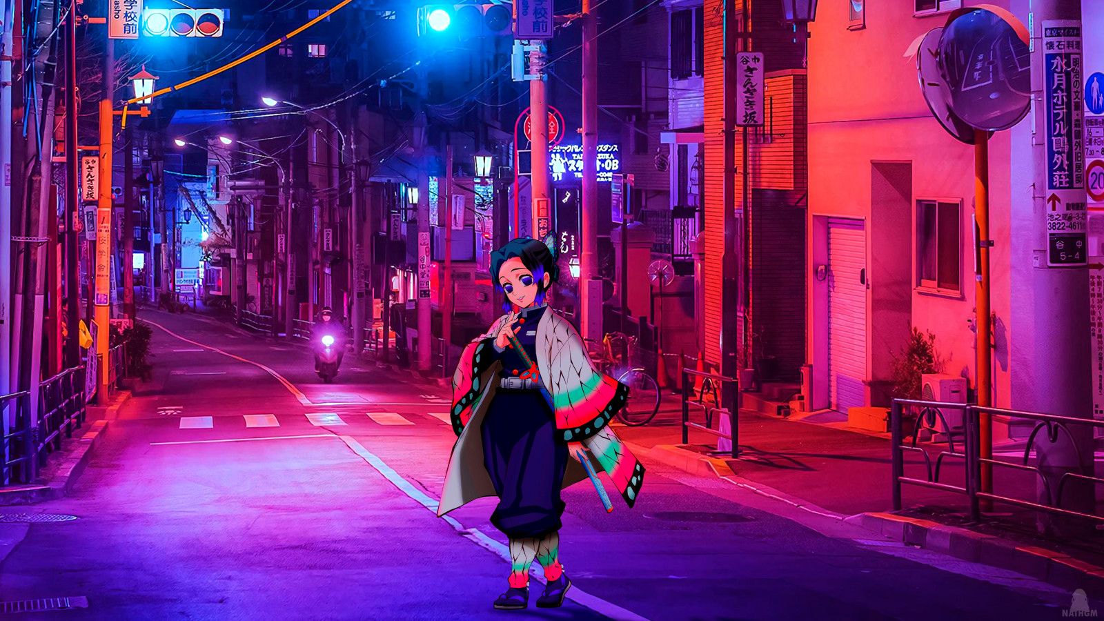Wallpaper, anime girls, Kimetsu no Yaiba, Kochou Shinobu, night, city, neon 3840x2160 - 倾木雨一