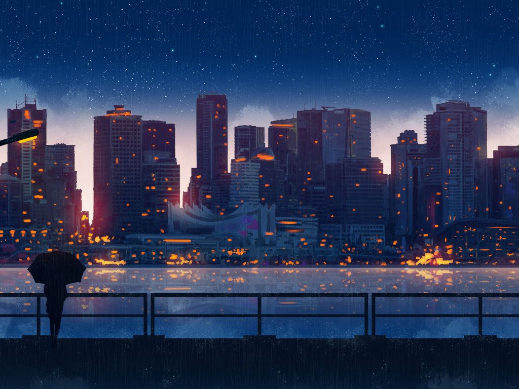 Wallpaper Anime, City, Building, Women, Umbrella, Night • Wallpaper For You HD Wallpaper For Desktop & Mobile