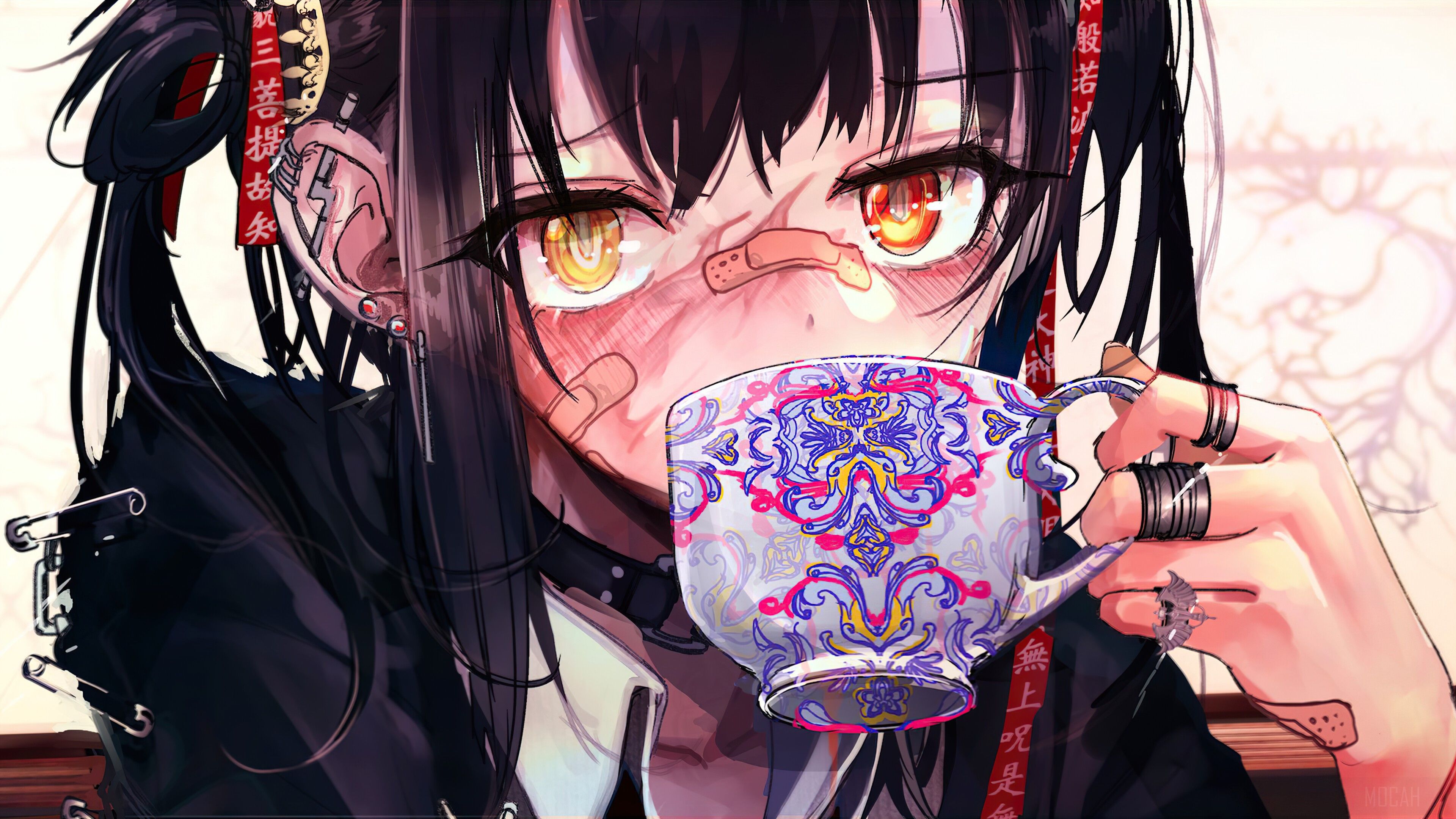 Anime, Girls, Drinking, Coffee 4k wallpaper HD Wallpaper