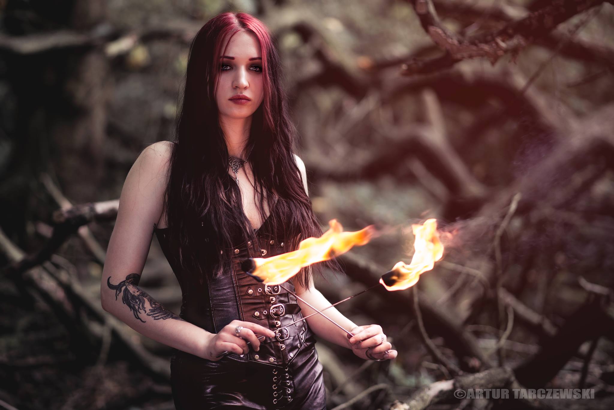 Wallpaper, Artur Tarczewski, fire, long hair, women outdoors, fantasy girl 2048x1367