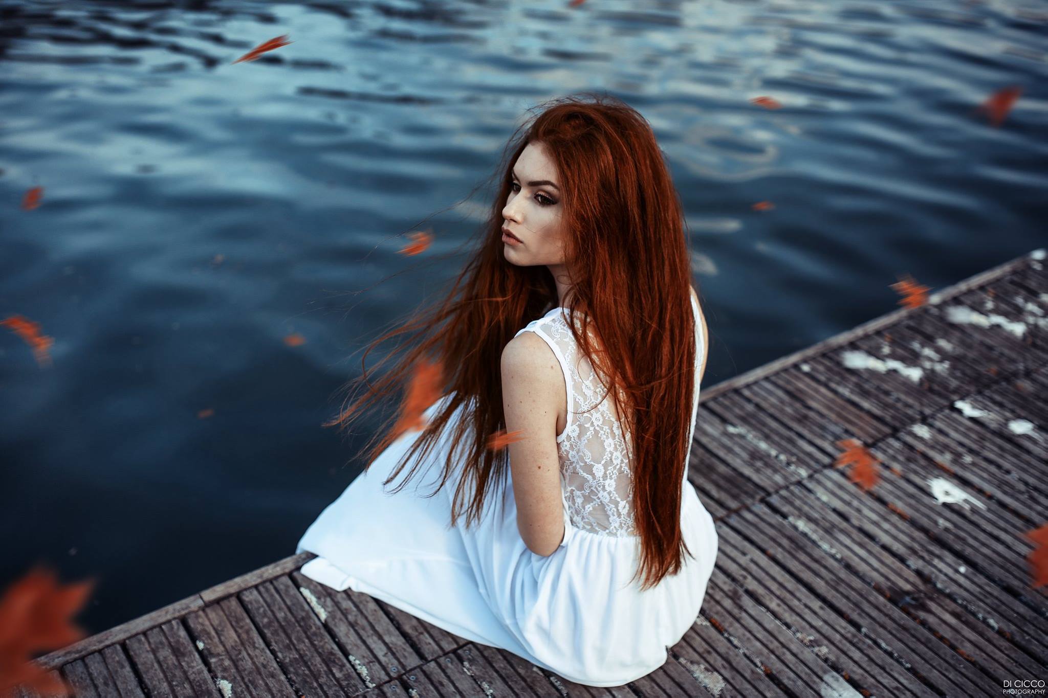 #water, #redhead, #Alessandro Di Cicco, #women outdoors, #long hair, #Valentina Galassi, #model, #leaves, #women, wallpaper. Mocah HD Wallpaper