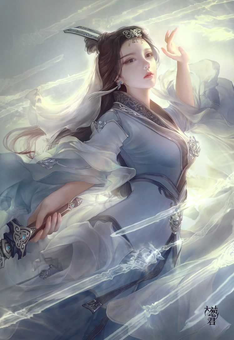 fantasy, Original, Girl, Woman, Character, Long, Hair, Beautiful, Dress, Sword Wallpaper HD / Desktop and Mobile Background