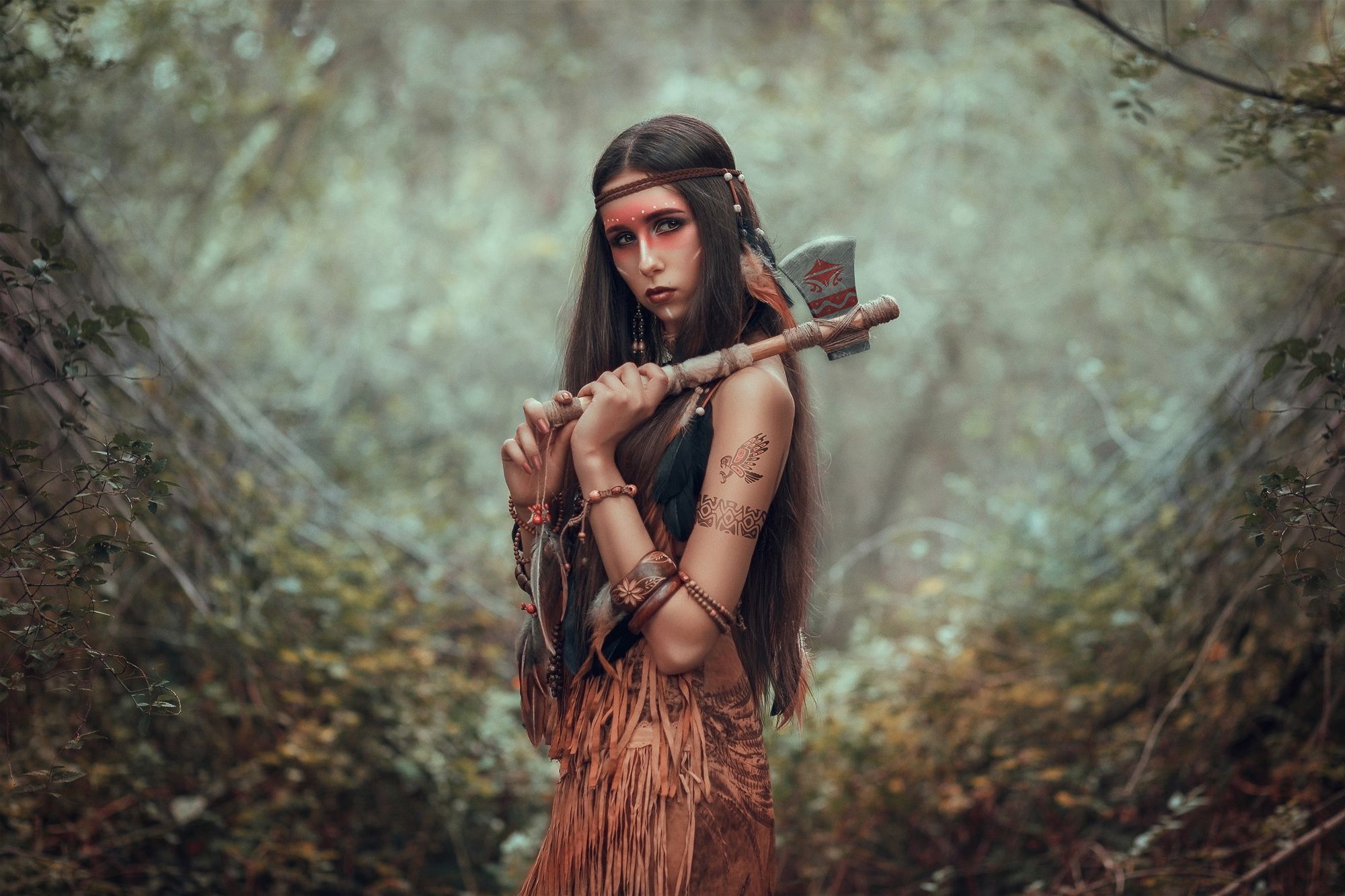 Black Hair Girl Long Hair Model Native American Woman Wallpaper:2000x1333