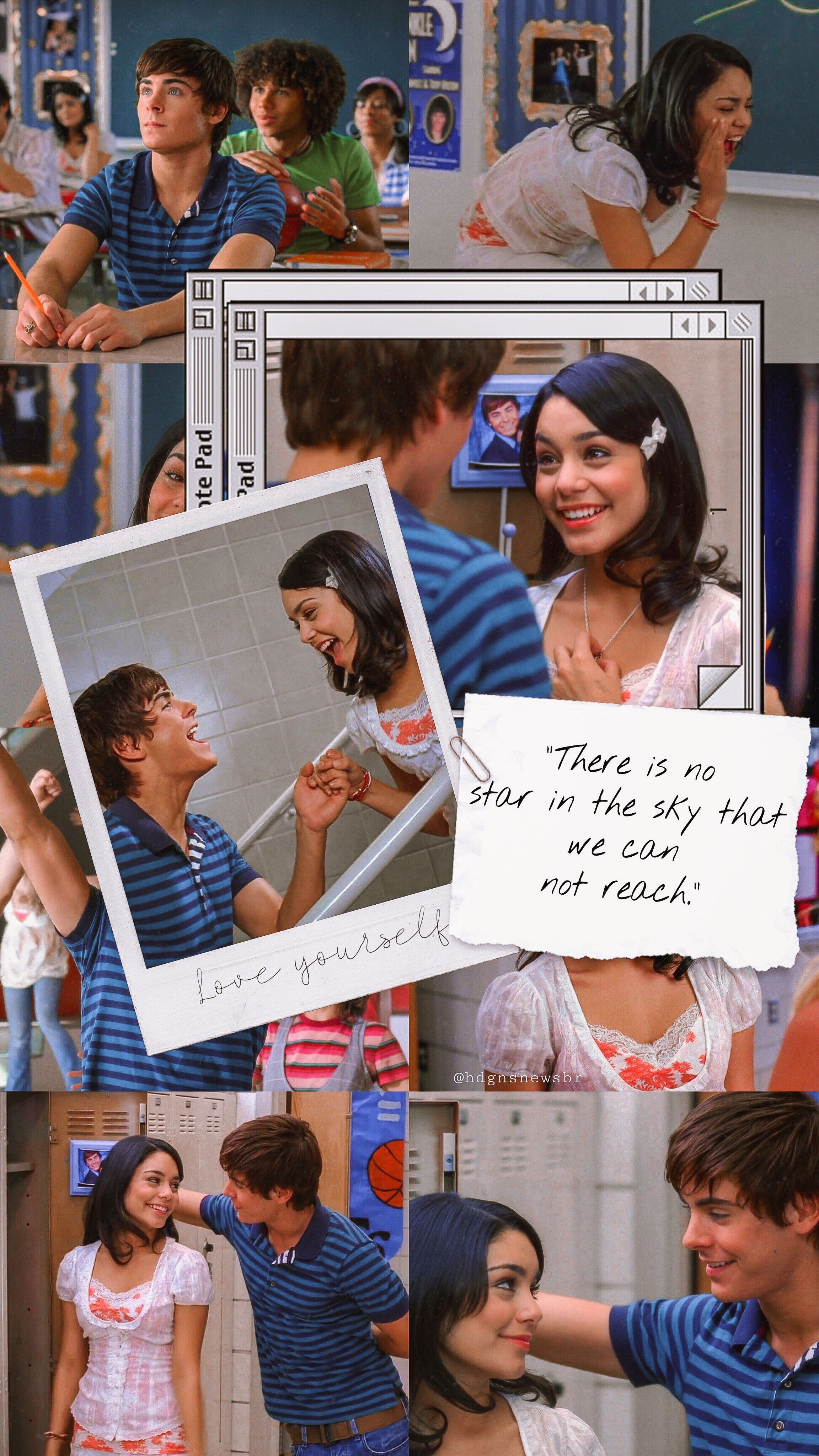 Vanessa Hudgens & Zac Efron. (Via fã page ). High school musical quotes, High school musical cast, High school music