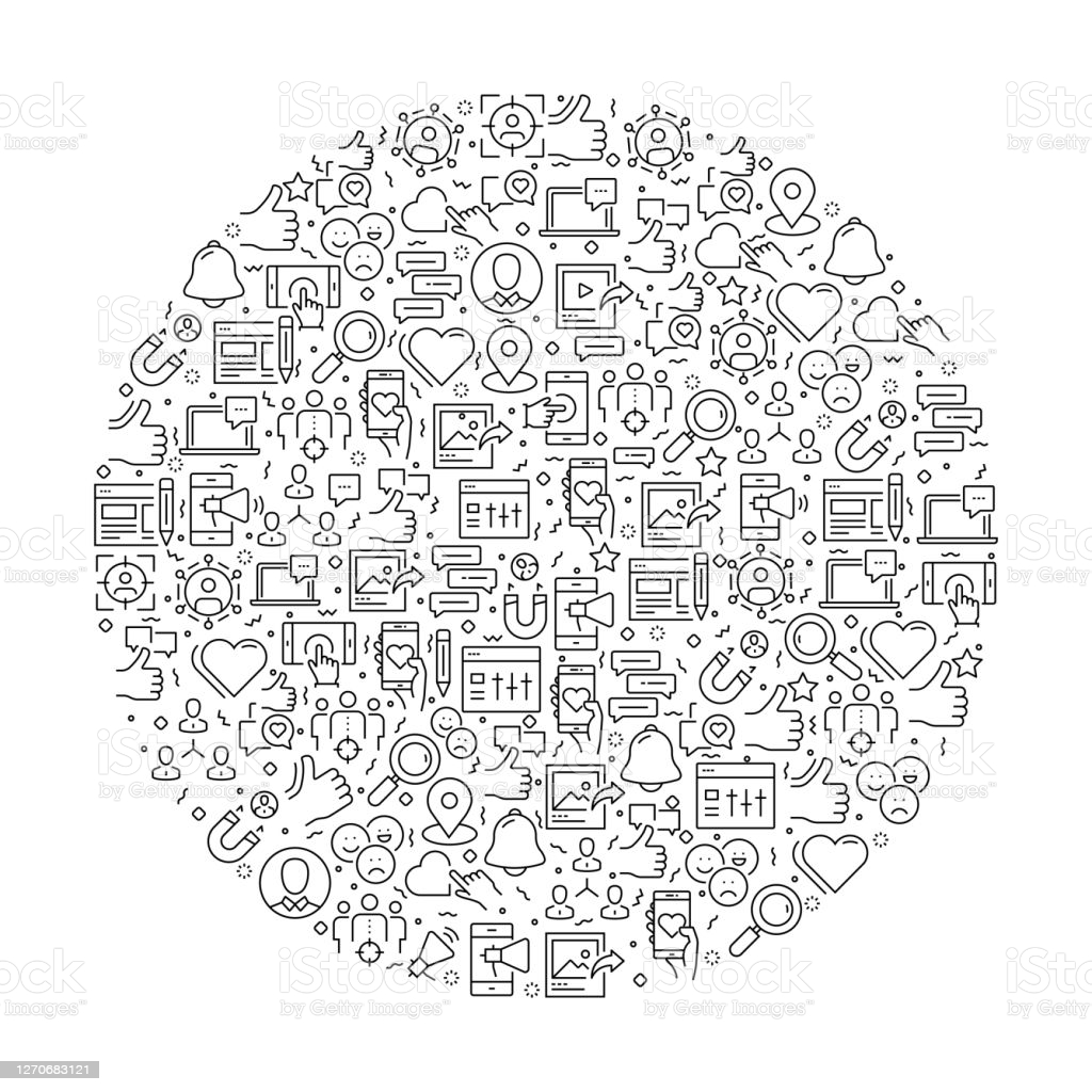 Pattern With Social Media Icon Black And White Thin Line Icon Stock Illustration Image Now