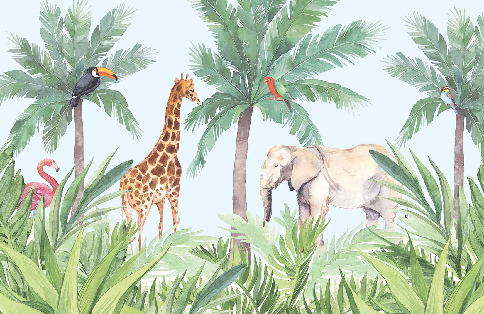 Watercolor Jungle Nursery Wallpaper Mural
