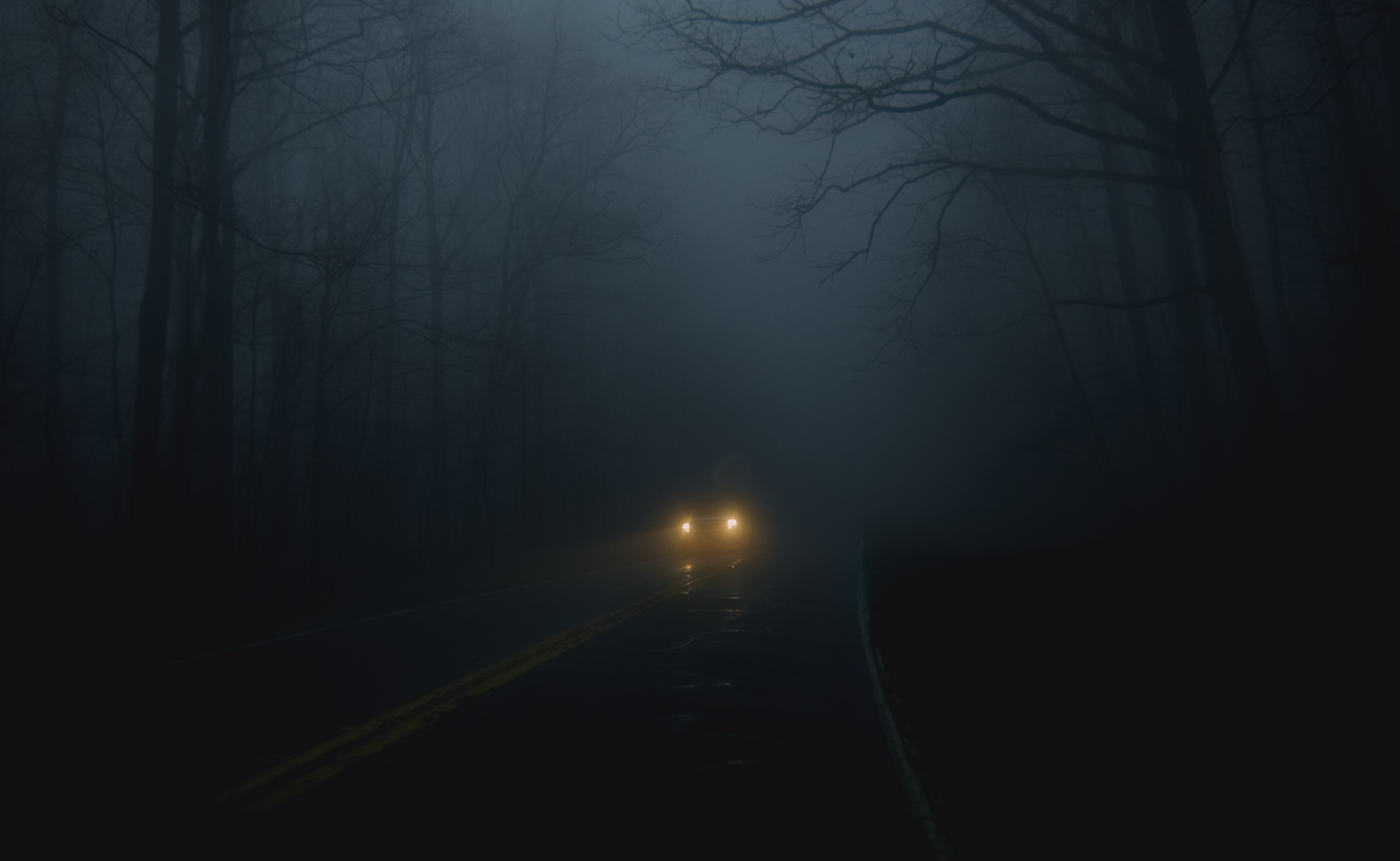 4648x2859 #PNG image, #mood, #driving, #darkness, #hazy, #night time driving, #cloudy, #horror, #car, #spooky, #dark, #road, #moody, #foggy, #haze, #misty, #car lights. Mocah HD Wallpaper