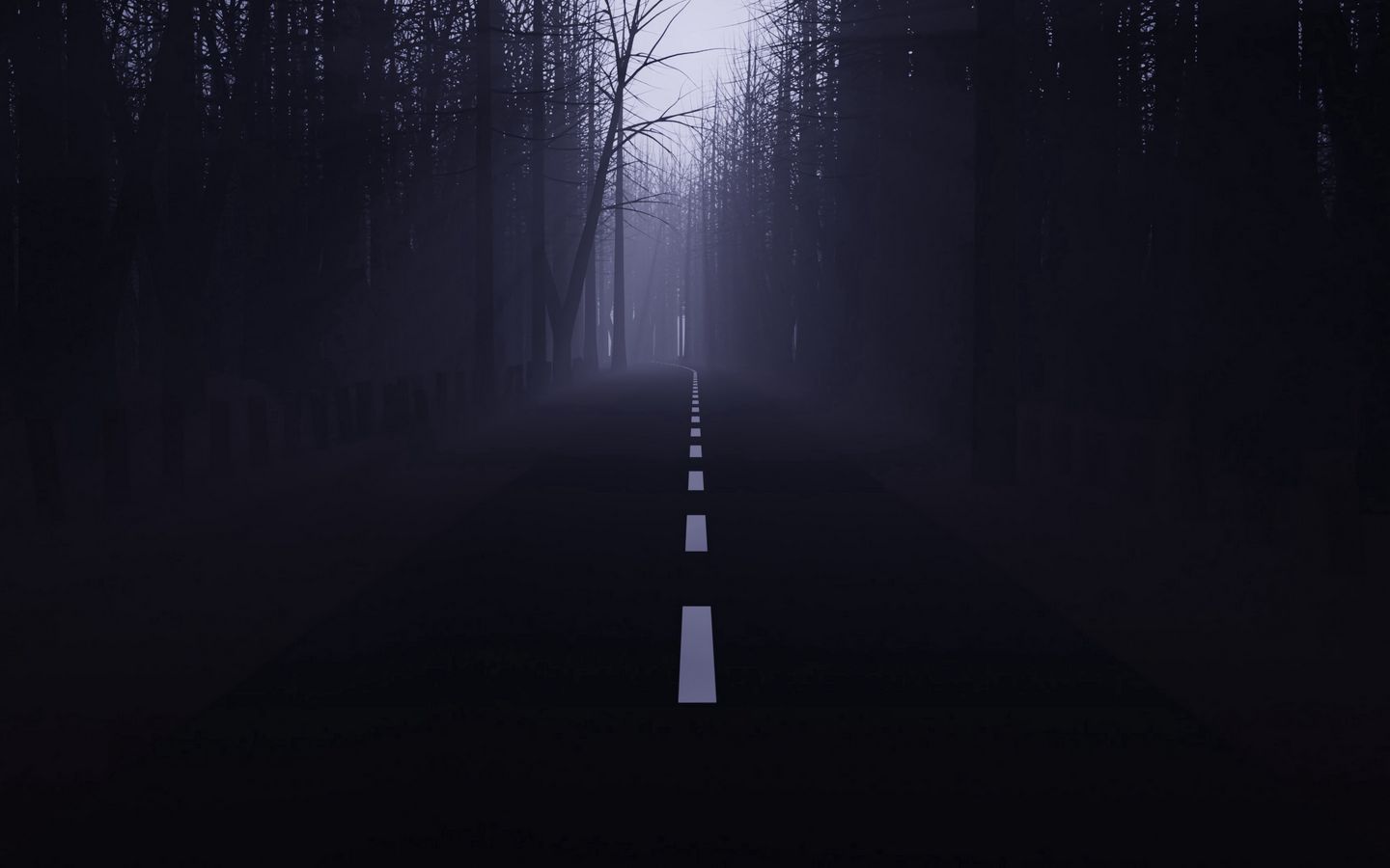 Download wallpaper 1440x900 road, forest, fog, mist, trees, dark widescreen 16:10 HD background
