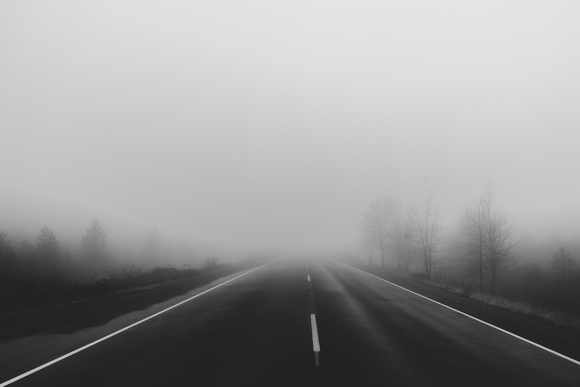 Free Image, black and white, fog, road, mist, morning, highway, atmosphere, foggy, weather, haze, lane, misty, monochrome photography, atmospheric phenomenon 1920x1280