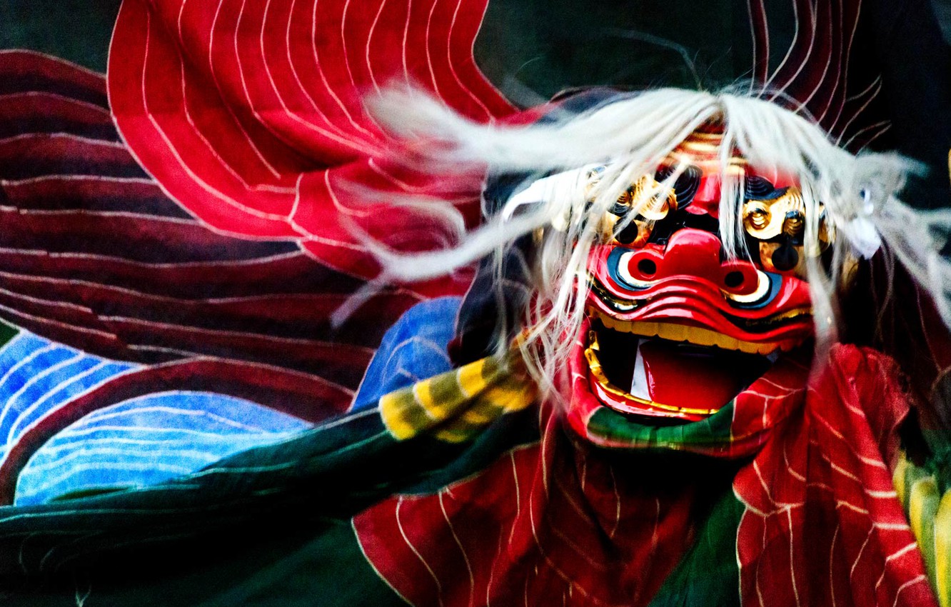 Wallpaper holiday, Japan, mask, lion dance image for desktop, section разное