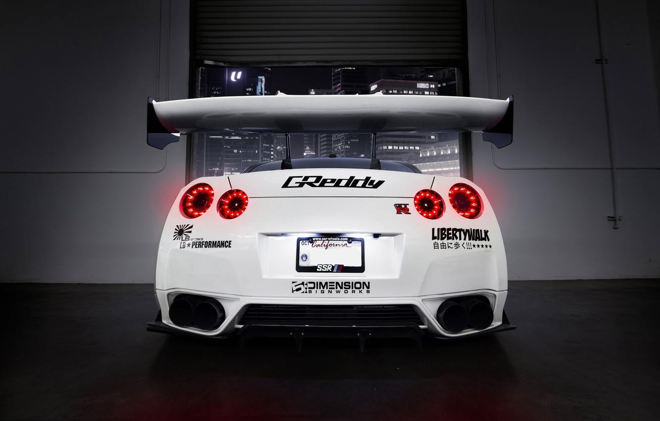 Wallpaper GTR, Nissan, White, R35, Spoiler, Rear, Liberty, Walk image for desktop, section nissan