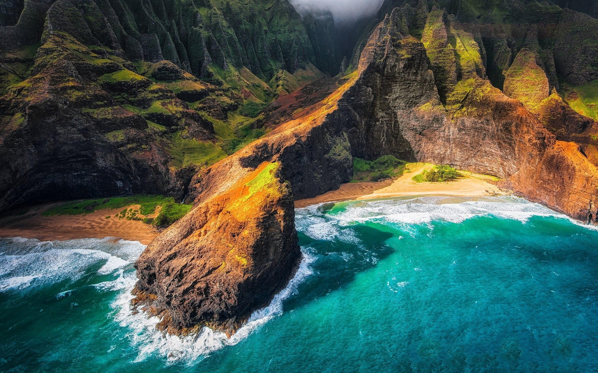 landscape, Nature, Kauai, Hawaii, Beach, Cliff, Sea, Mountain, Coast, Aerial View Wallpaper HD / Desktop and Mobile Background