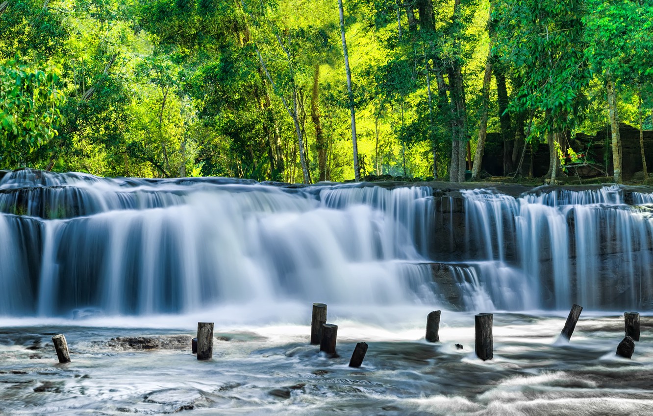 Wallpaper nature, blur, summer, landscape, nature, bokeh, Cambodia, travel, tourism, wallpaper., Cambodia, my planet, mysteries mysteries of the ancient world, deep blue cascading sacred falls, Phnom Kulen, the rainforest plateau image for