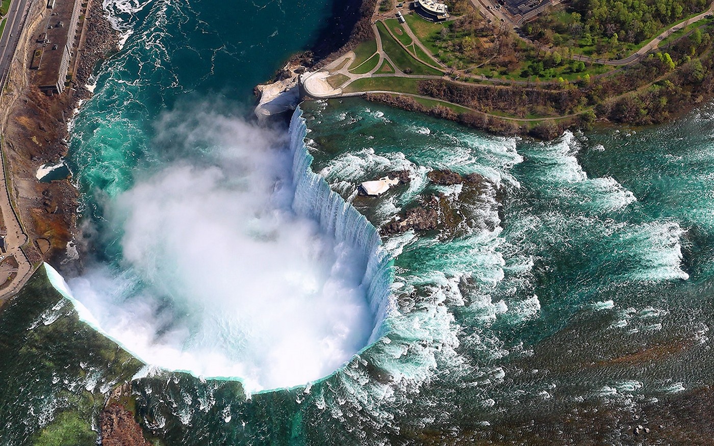 Wallpaper, trees, landscape, waterfall, sea, nature, reflection, river, Canada, aerial view, summer, Niagara Falls, wave, Rapid, body of water, extreme sport, water feature 1400x875