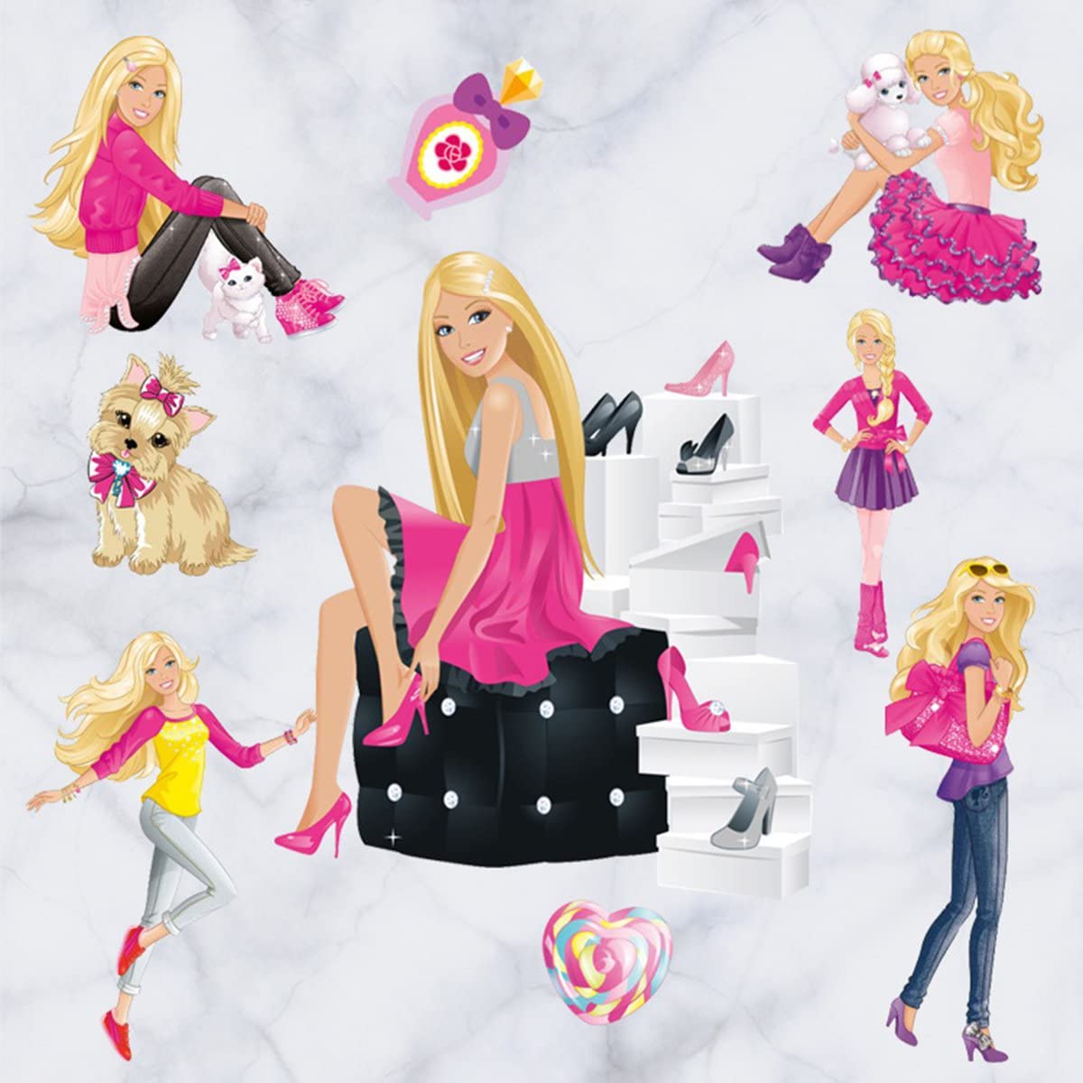 Janeyer [Newest Version] Home Decorative 3D Effect Cute Barbie Girls Mural Removable Wall Sticker Cartoon Kids Nursery Wall Art Decal Wallpaper Black Barbie: Home & Kitchen
