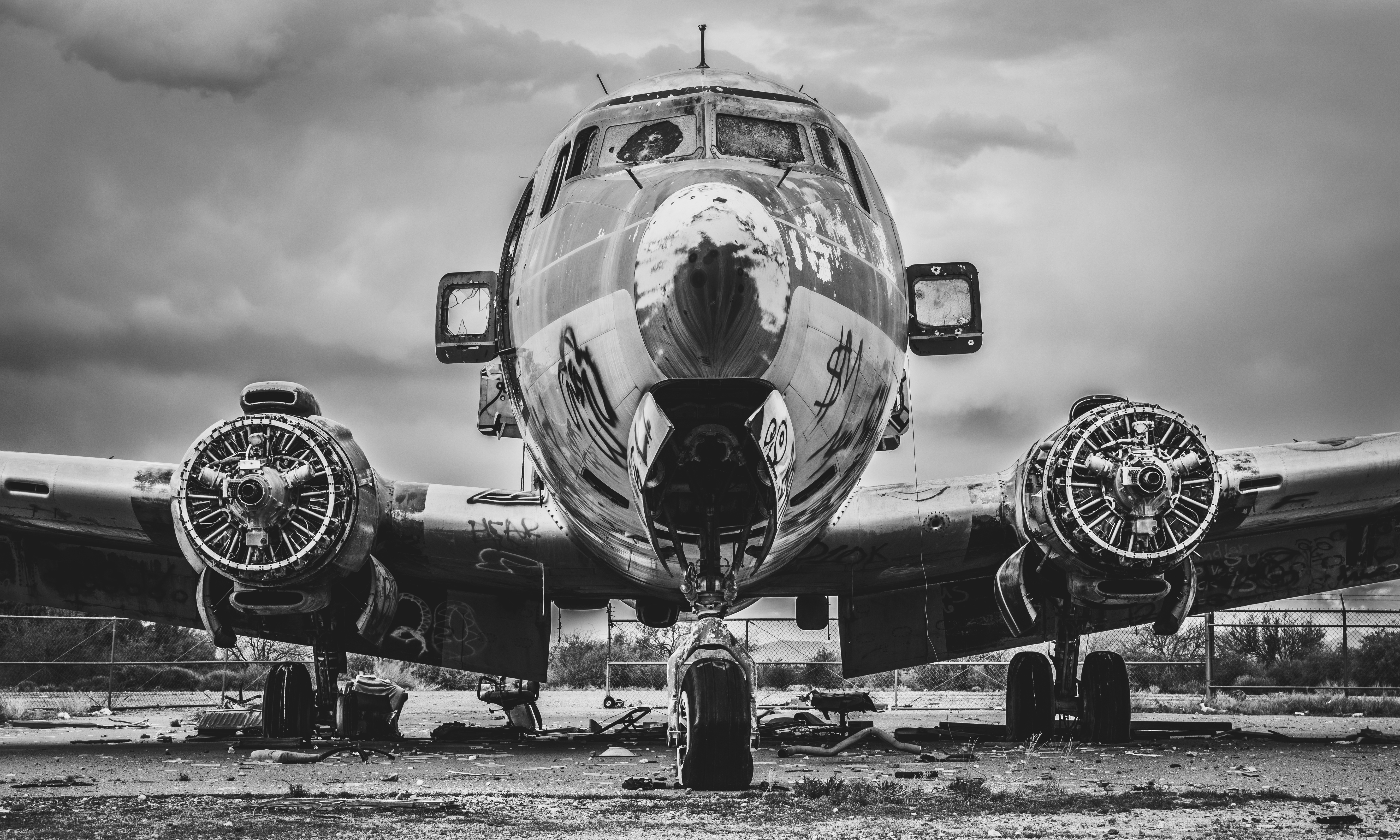 Wallpaper, douglas, dc aircraft, old, airplane, plane, planes, airplanes, wreck, gila, river, Indian, native, american, black, white, phoenix, chandler, Arizona, USA, glory, desaturated, airport, airpark, landing, take, off, goodyear, holiday, travel