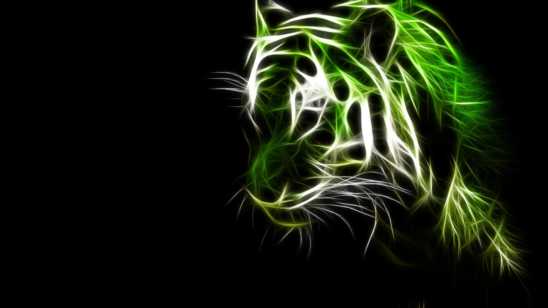 green cats animals tigers fractalius black background fractal art 1920x1080 wallpaper High Quality Wallpaper, High Definition Wallpaper