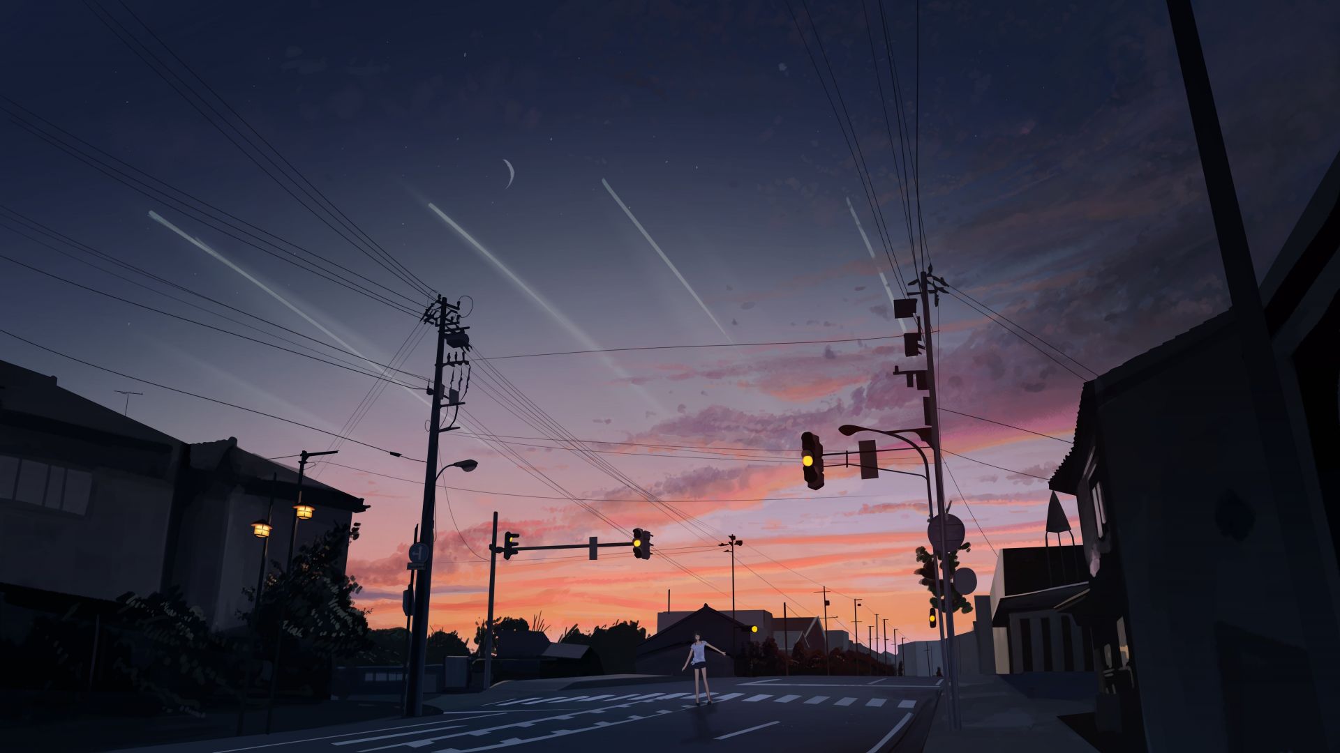 Desktop wallpaper sunset, street, original, anime girl, mood, HD image, picture, background, 298525