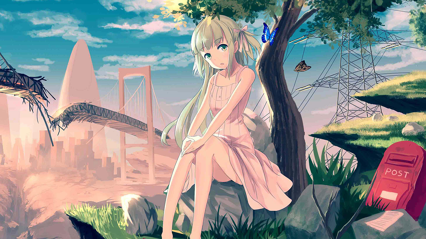 wallpaper for desktop, laptop. cute anime girl sunset illustration art