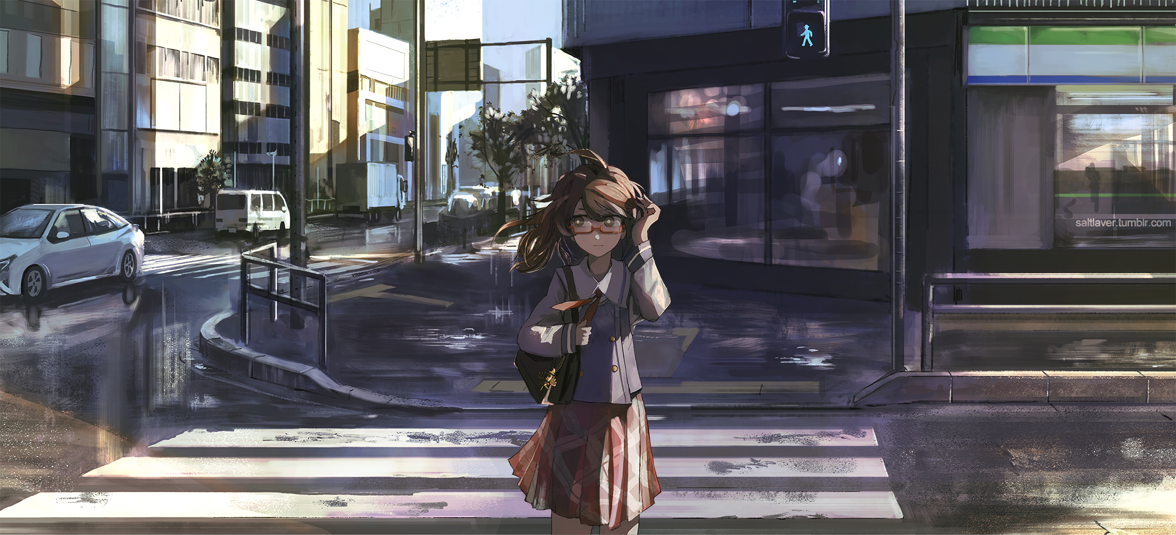 Anime Girl Crossing The Street 2048x1152 Resolution HD 4k Wallpaper, Image, Background, Photo and Picture