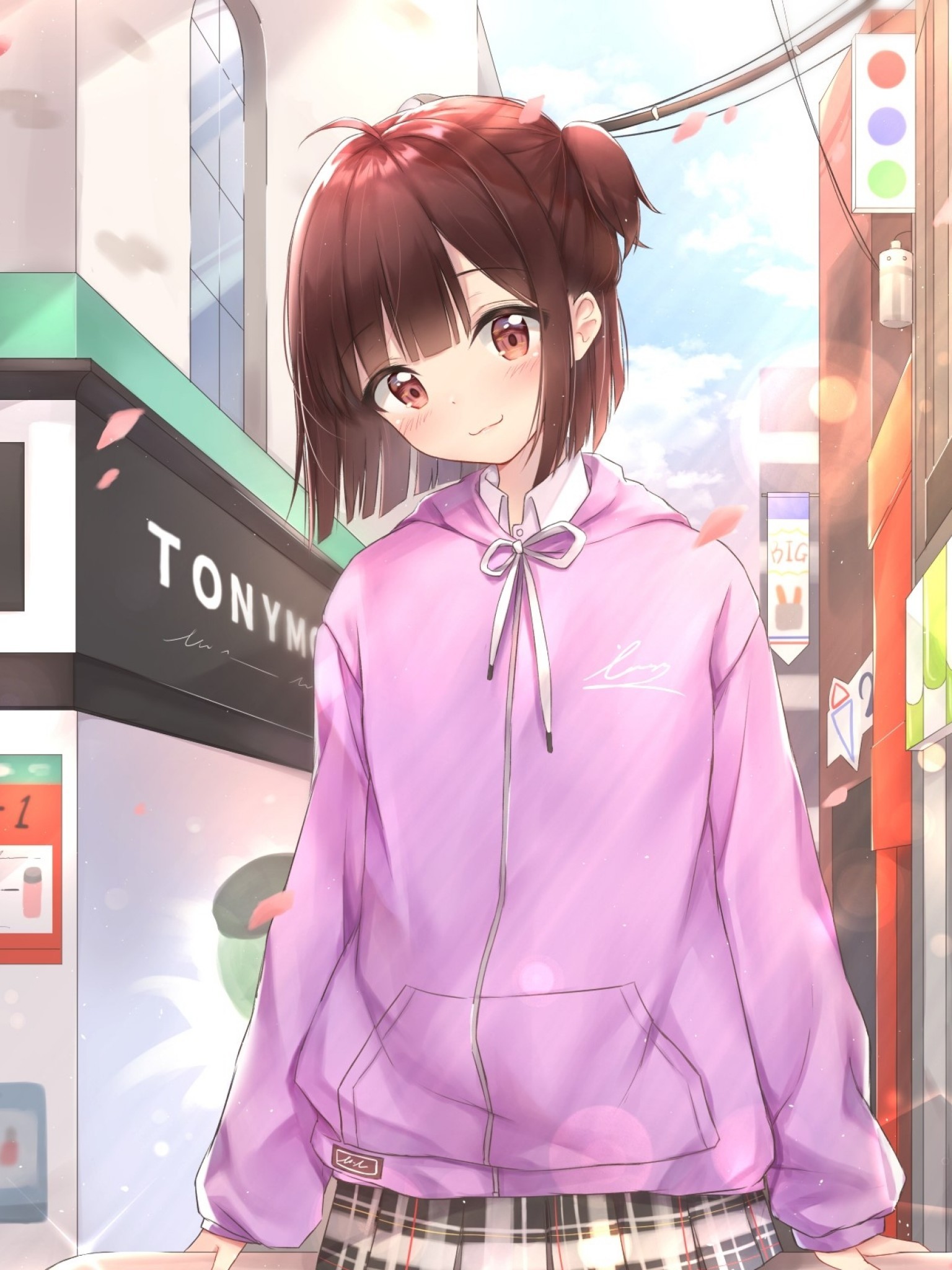Download 1536x2048 Anime Girl, Sweater, Cute, Street, Short Hair Wallpaper for Apple iPad Mini, Apple IPad 4